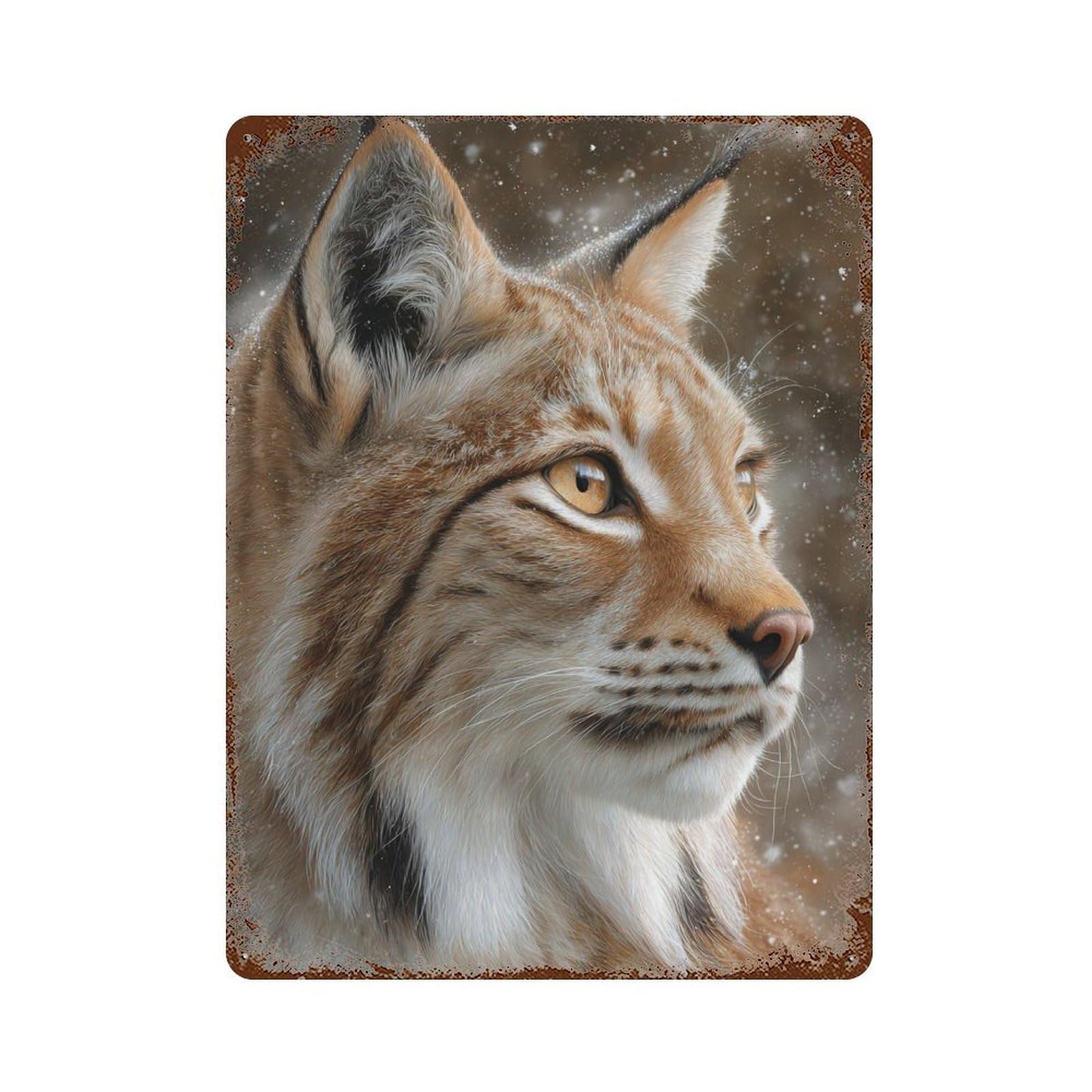 Wild Cat in Snowy Landscape Rustic Tin Plaque 15.7"x11.8", Ideal for Office, Studio And Wall Decor
