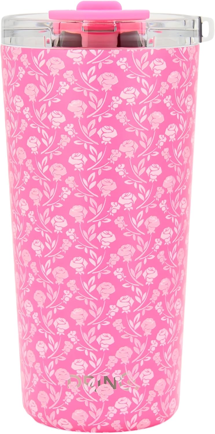 Drinco - 20 oz Stainless Steel Tumbler | Double Walled Vacuum Insulated Mug With Lid, 2 Straws, For Hot & Cold Drinks (20oz Pink Rose)
