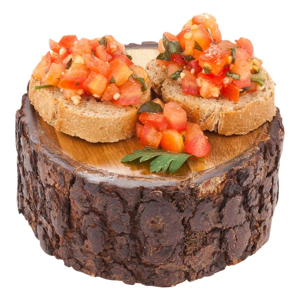 Restaurantware-4 Inch x 2 Inch Rustic Riser For Displays, 1 Small Wood Display Riser - Varnished With Bark Edges, Hollowed Bottom, Acacia Tree Stump Display Stand, For Appetizers, Desserts, Snacks