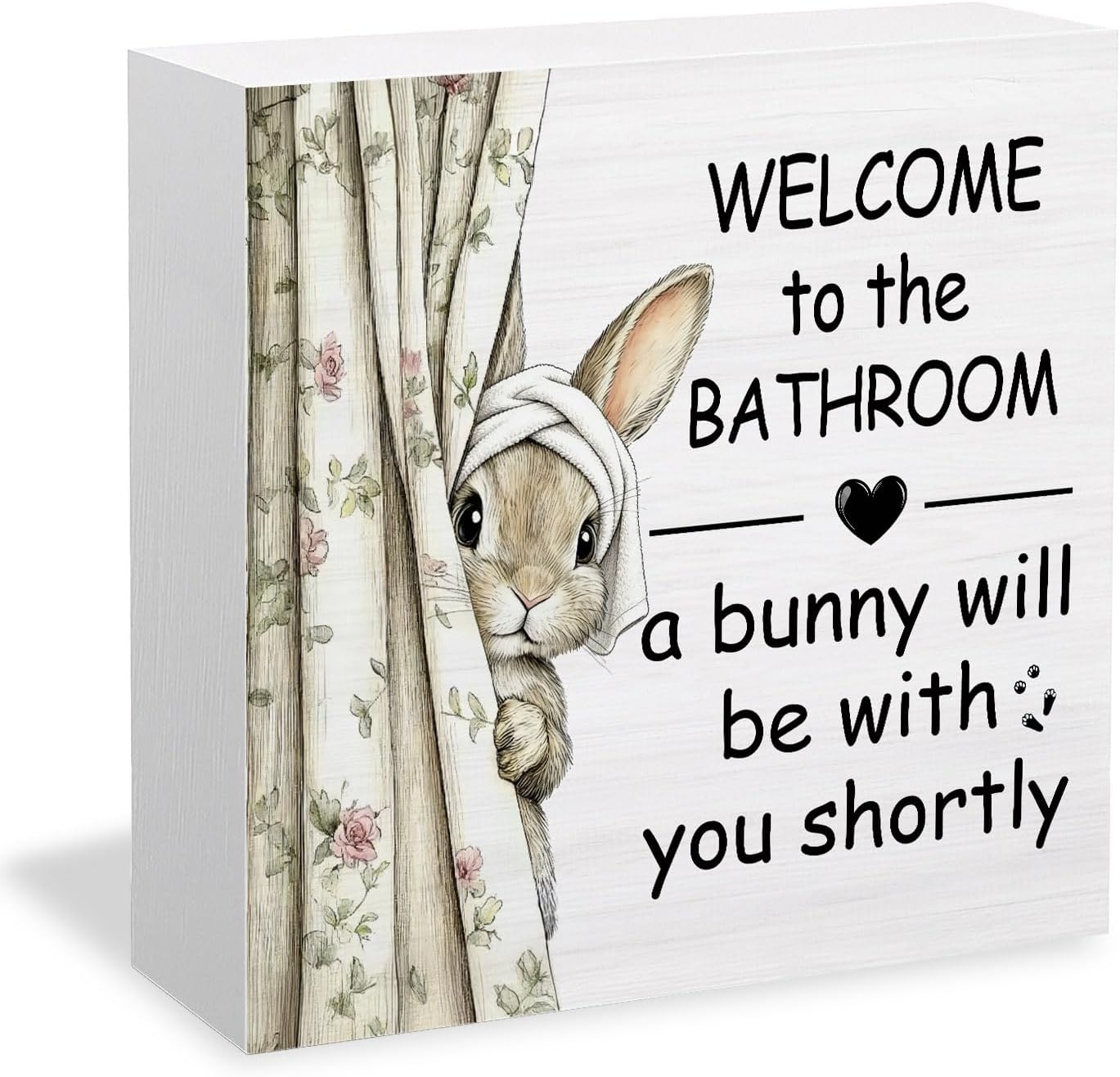 Bunny Bathroom Decor Wooden Box Sign, Easter Bunny Rabbit Decor, Rustic Funny Rabbit Wood Signs for Bathroom Toilet Washroom Restroom Shelf Counter Decorations, 5x5 Inch