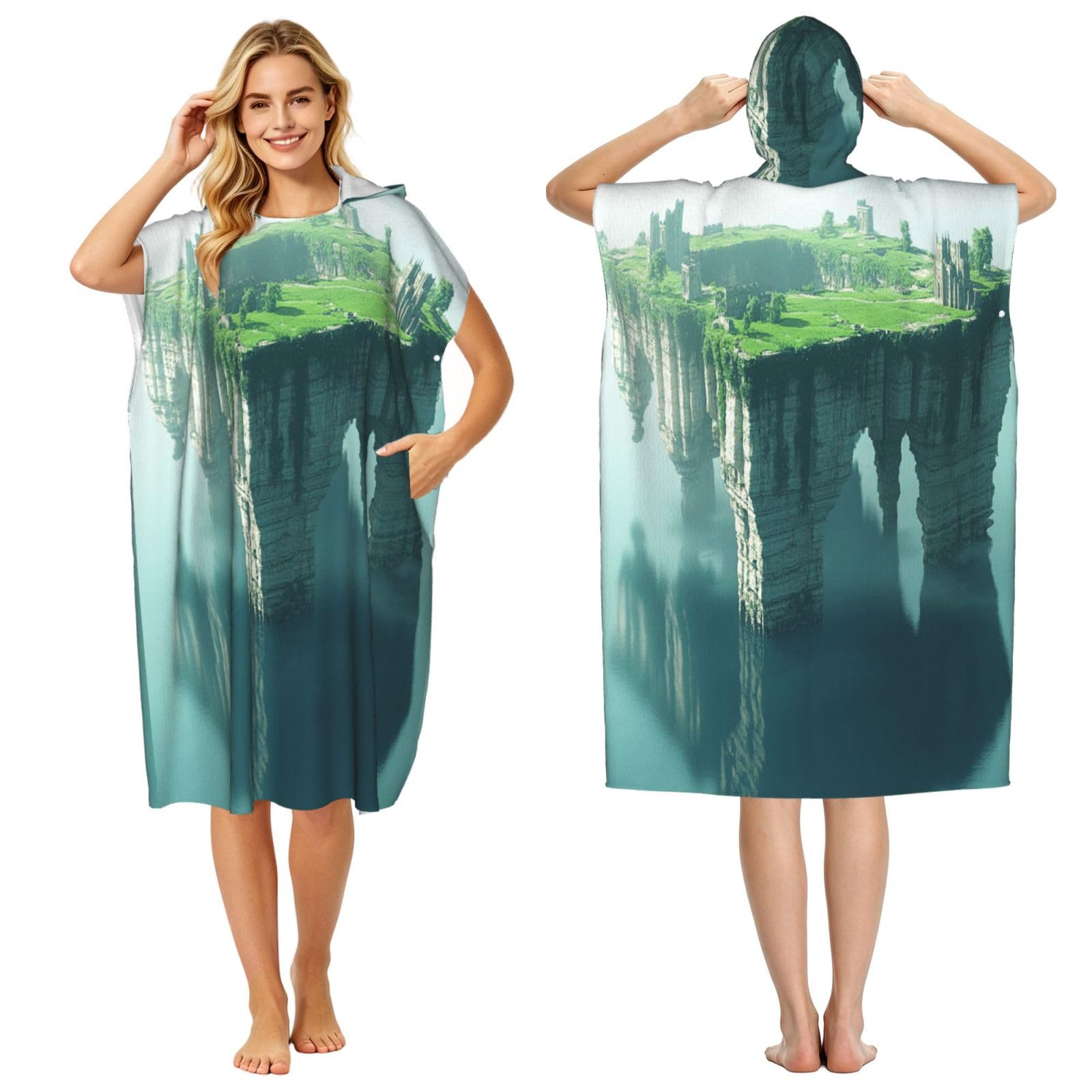 DTHKJNLSF Floating Castle Adult Hooded Beach Poncho Towel