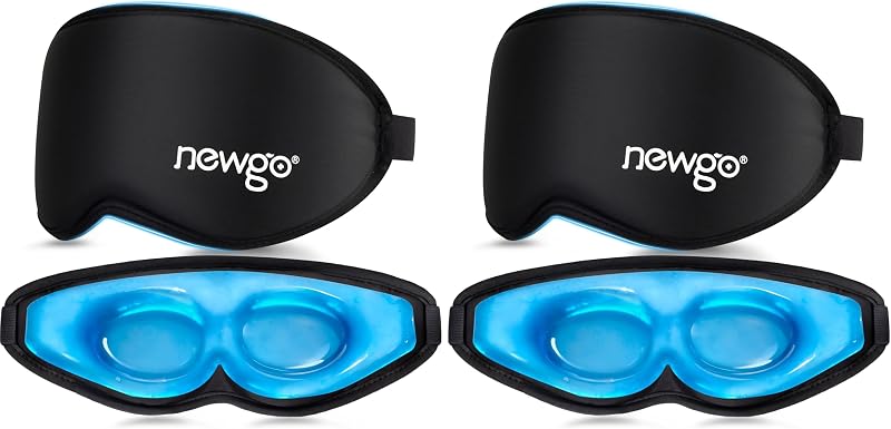 Máscara para os olhos NEWGO com gel e design 3D, preta, pacote com 2