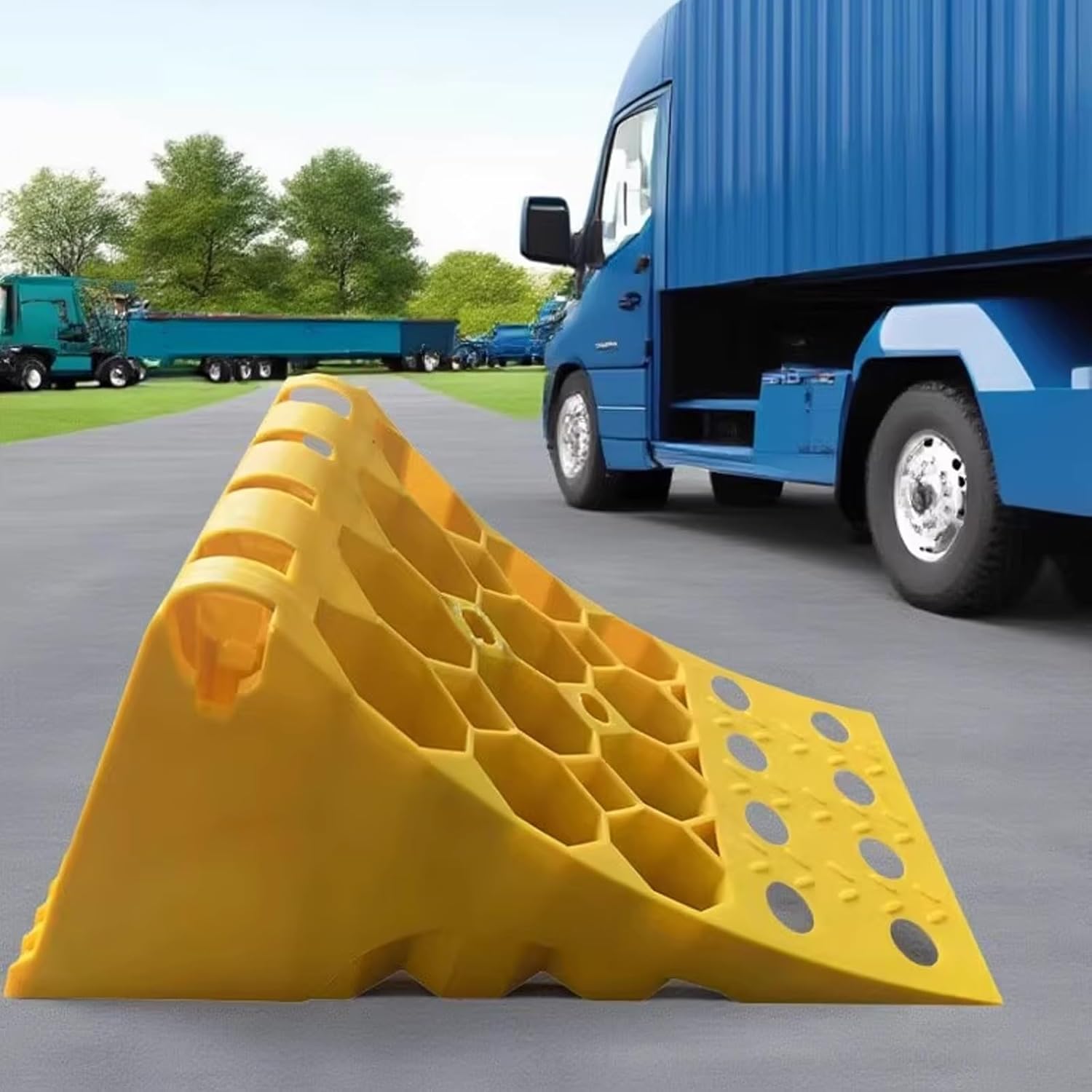 Trailer Chocks for Wheels, Industrial Grade Wheel Chocks, Eye-catching Yellow Wheel Stopper for Car/RV/Truck, Plastic Vehicle Security Block, 48x20x24cm(L*W*H)