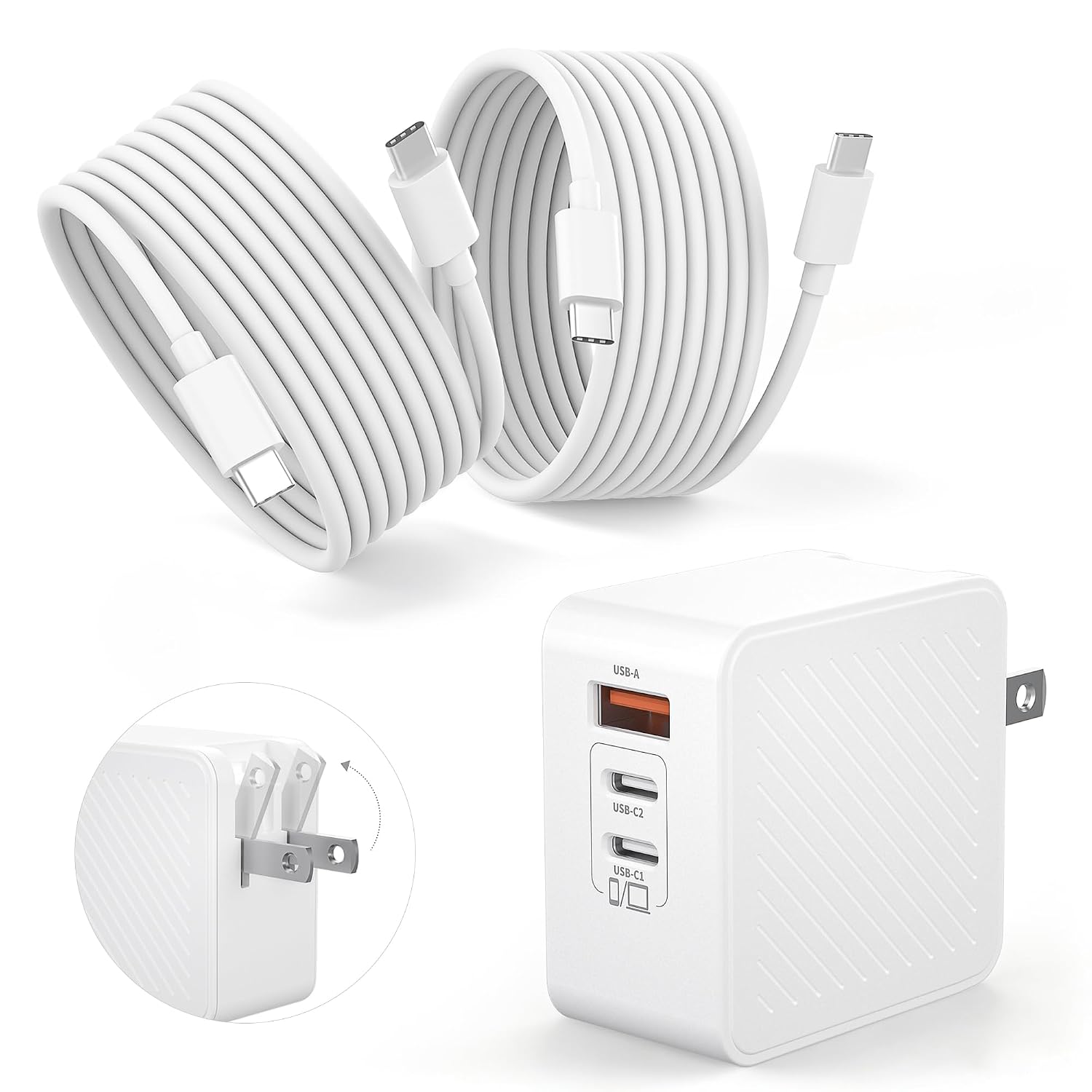 65W Foldable MacBook Charger Fast Charging Block &10FT MacBook Charger Cord