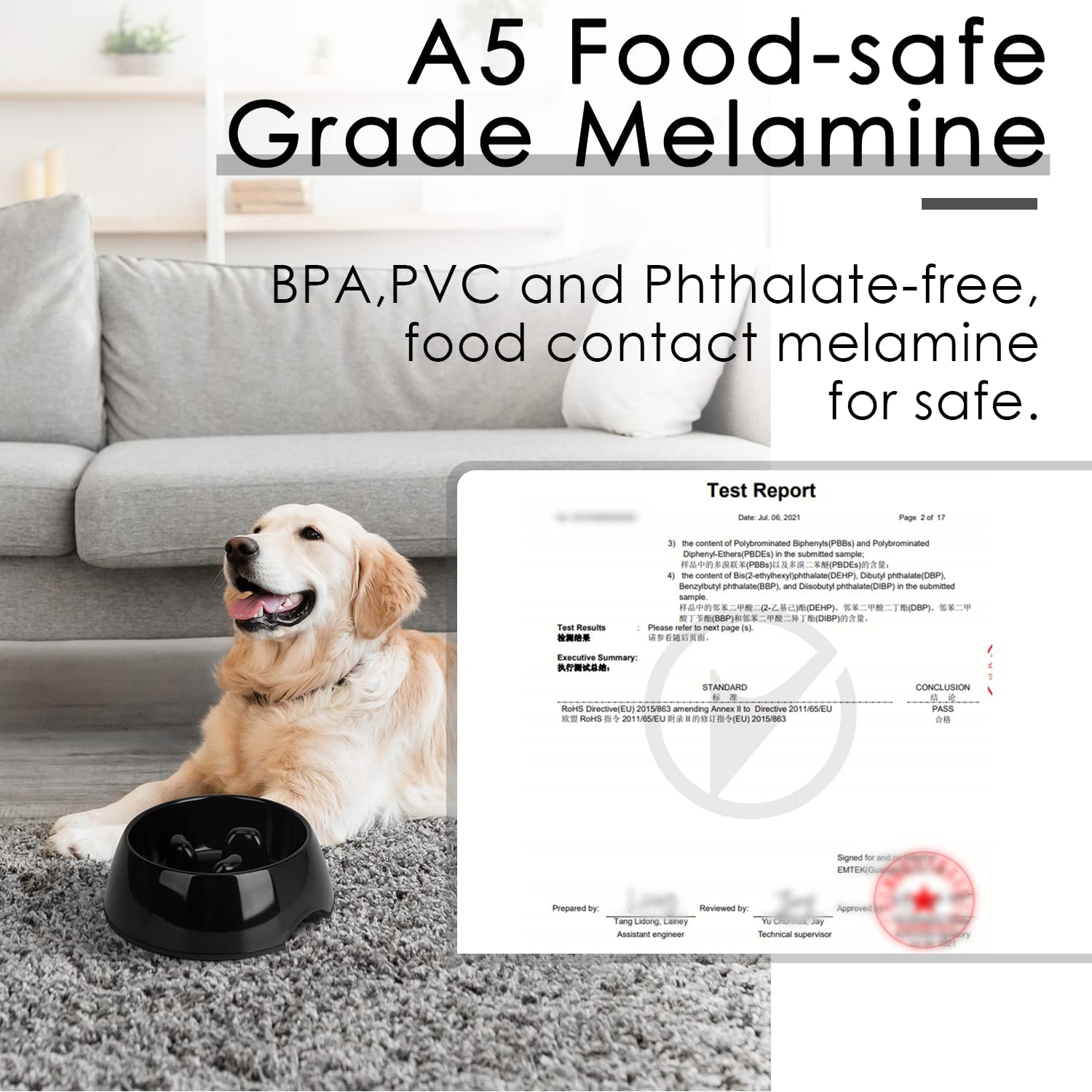 Super Design - Ciotola per cani con alimentazione lenta, melammina, tazza da 1,5, nera, 21,8 x 21,3 x 6,9 cm, 0,6 kg
