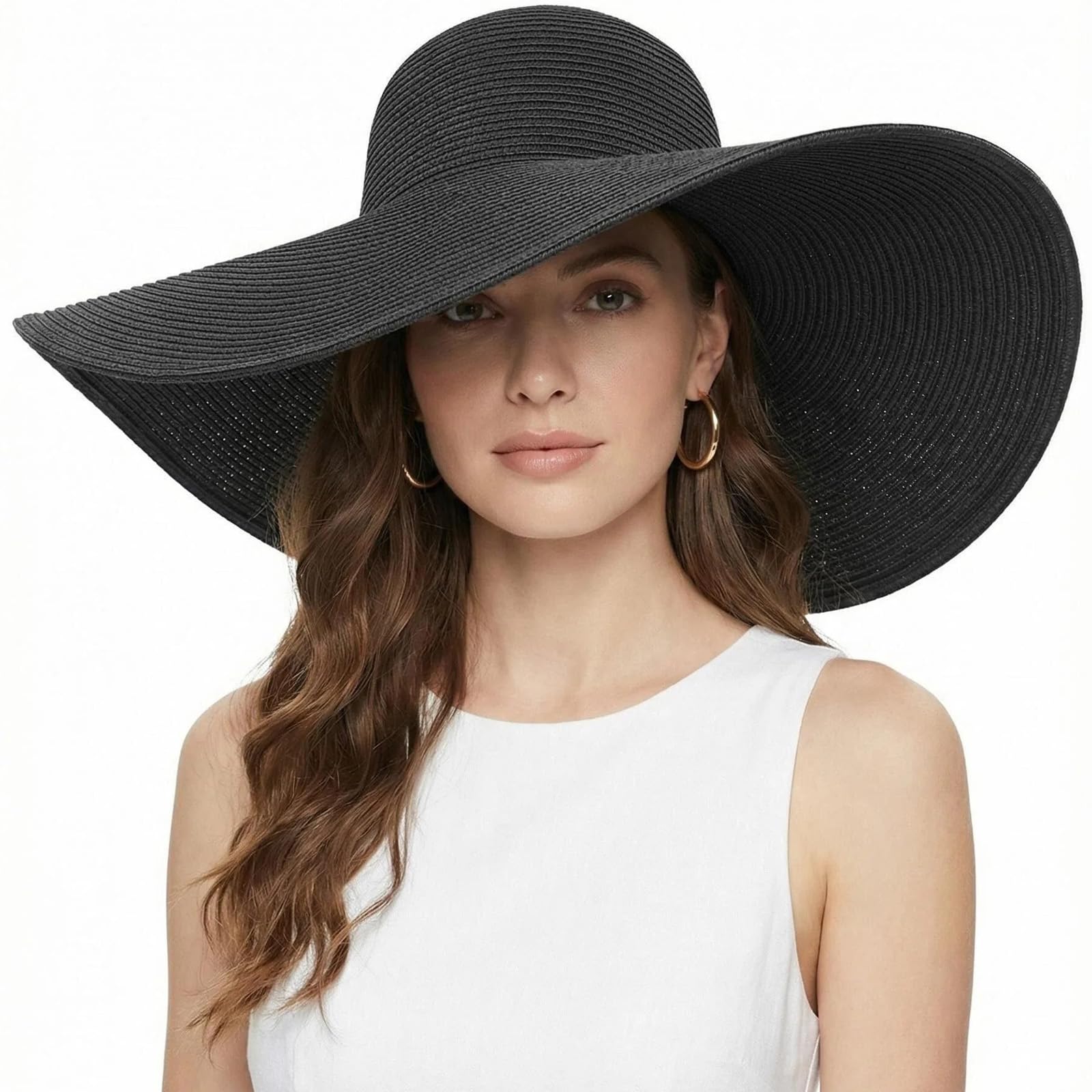 Beach Hats for Women Big Straw Wide Brim Summer Hat Floppy Foldable Roll up Cap Sun Hat UPF 50+