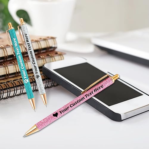 Miniatura 6 de Hodmec 10 bolígrafos personalizados con purpurina a granel personalizados retráctiles de tinta negra para graduación, cumpleaños, boda, regalos