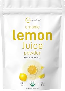 Micro Ingredients Organic Lemon Juice Powder 10oz - Cold-Pressed, Vitamin C Rich, No Sugar/Additives, Vegan Non-GMO for Smoothies & Drinks