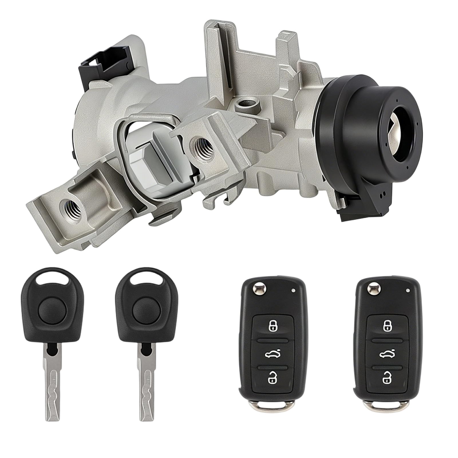 1K0905851B Zündschloss Zündschalter Set mit 2 Schlüsseln+Fernbedienung für A3 Q3 TT Seat Alte Leon Beetle Golf Jetta Passat Lenkradschloss Gehäuse 1K0905865 1K0905855C