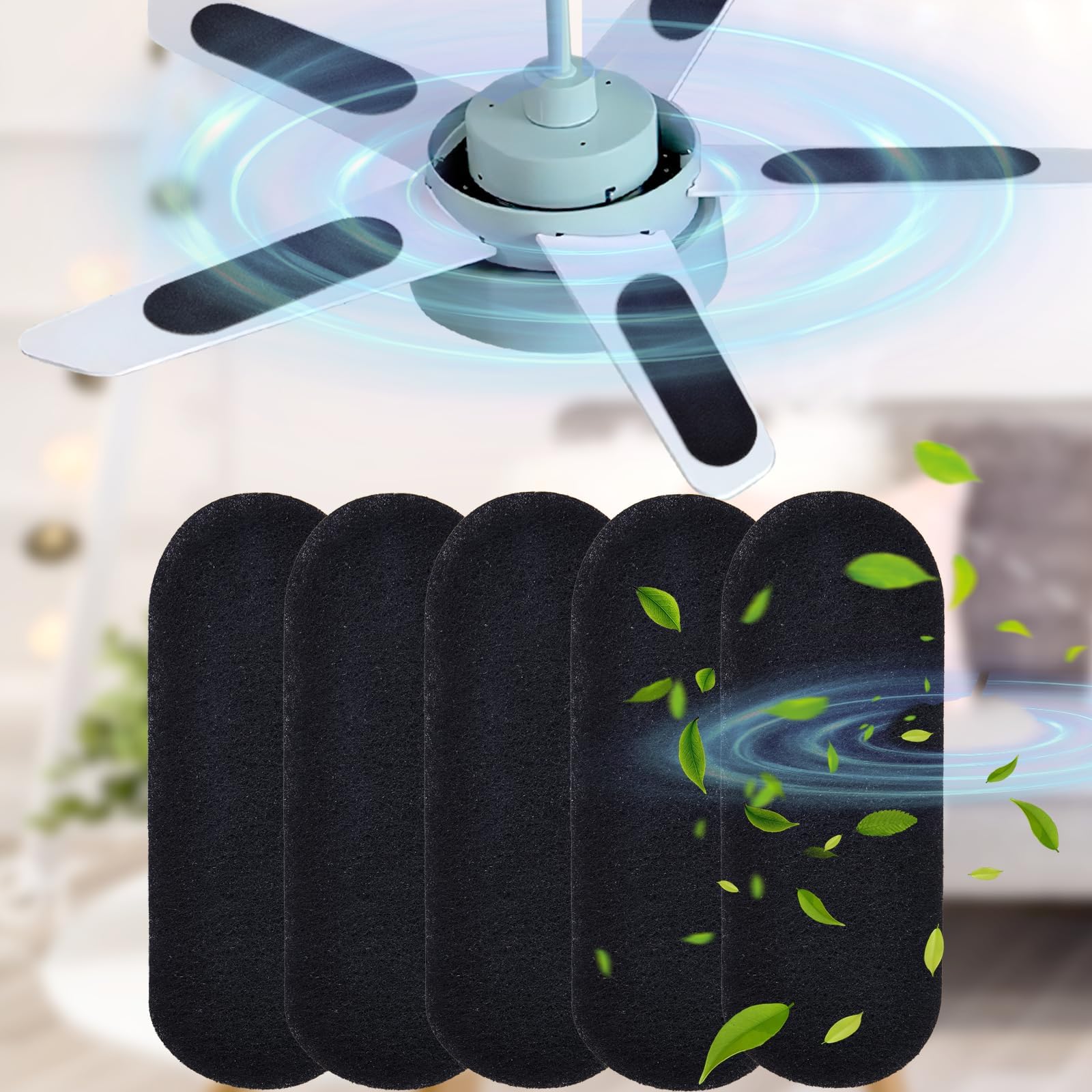 15-Pack Ceiling Fan Blade Air Filters - Self-Stick Activated Coconut Carbon Filters For Dust, Pollen & Odors