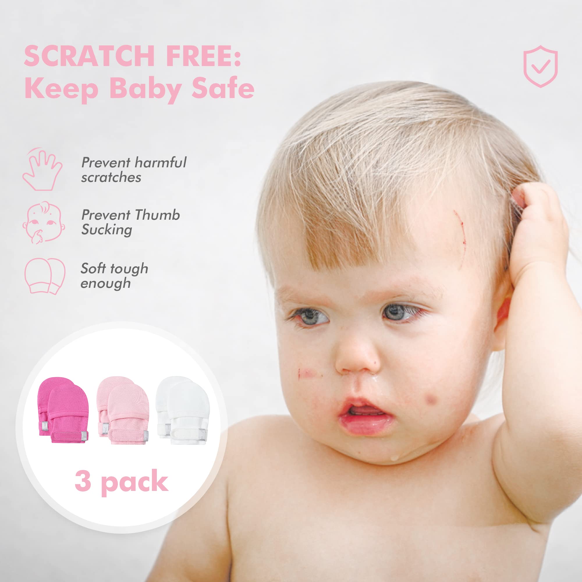 HAPIU Baby Mitten, 3 pack, Full Blush&Roes&Cloud, 6-12 Months