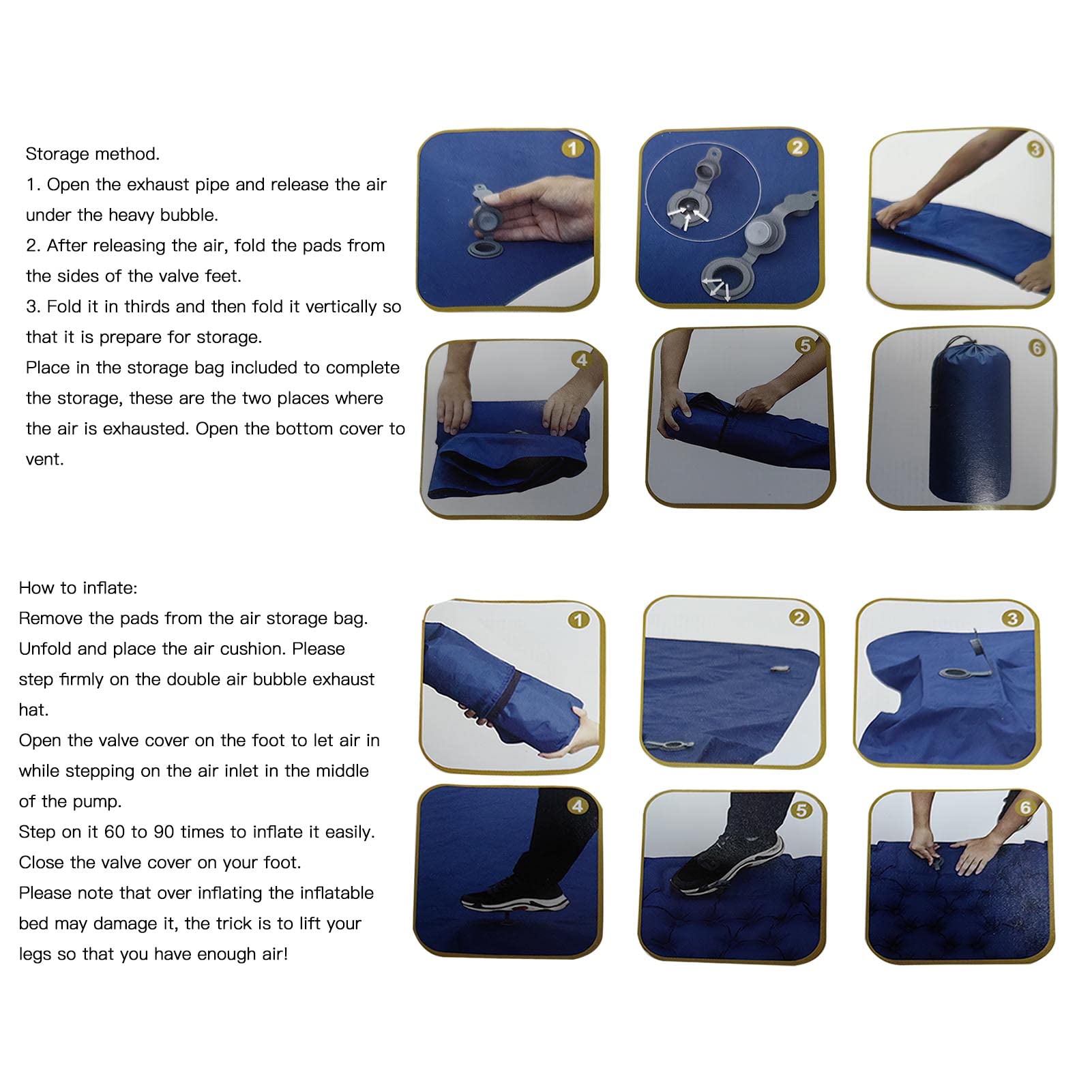 Colchoneta Inflable Doble para Acampar con Almohada, Colchoneta Doble Autoinflable con Almohada, Colchoneta De Nailon Impermeable para Exteriores para Senderismo, Camping (Azul Oscuro)