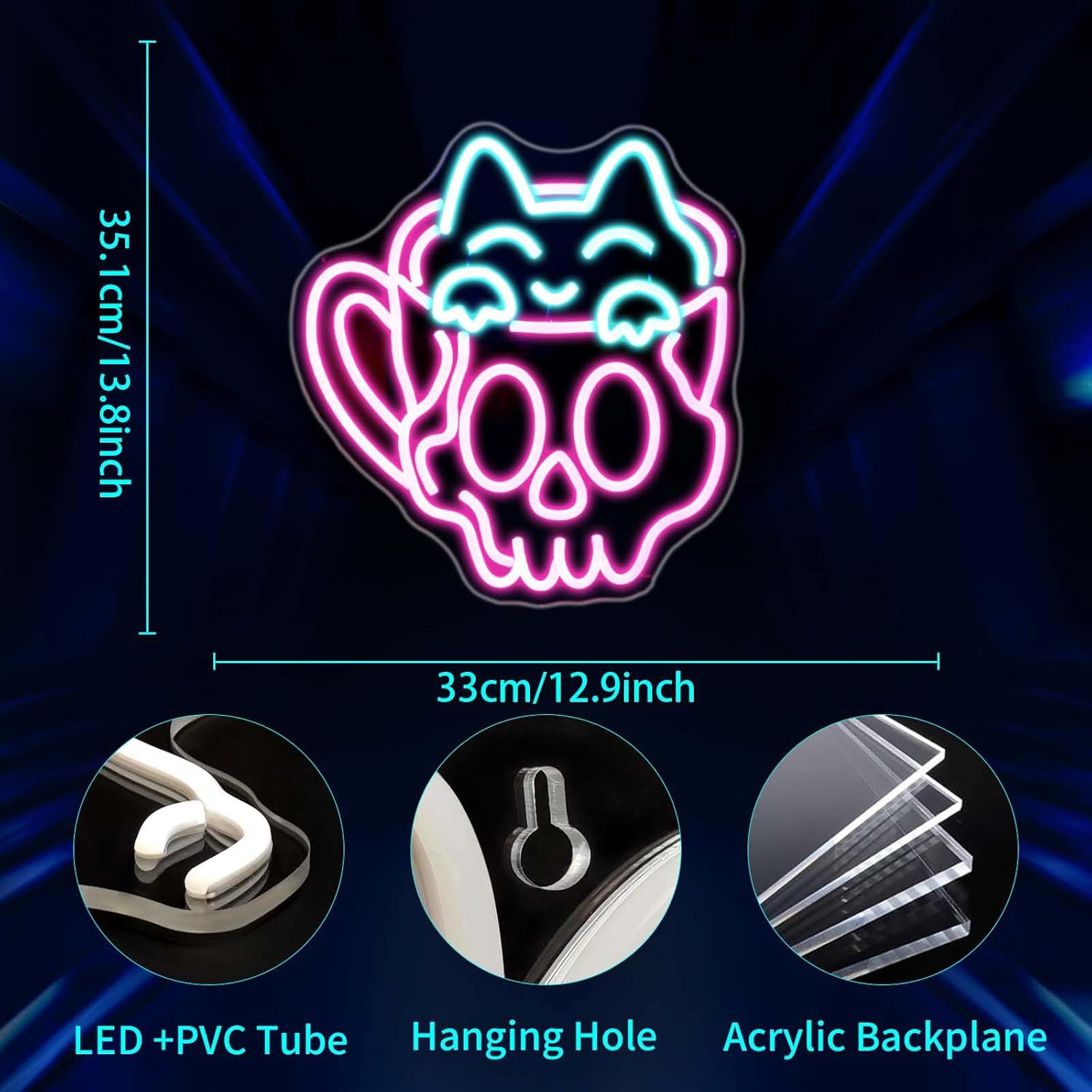Neon Sign, JGHTURIE Cup Neon Signs for Wall Decor Funny Skull Cat Light Up Sign USB Powered Pink Led Signs for Man Cave Business Coffee Cafe Shop Bakery Hotel Store - Image 6