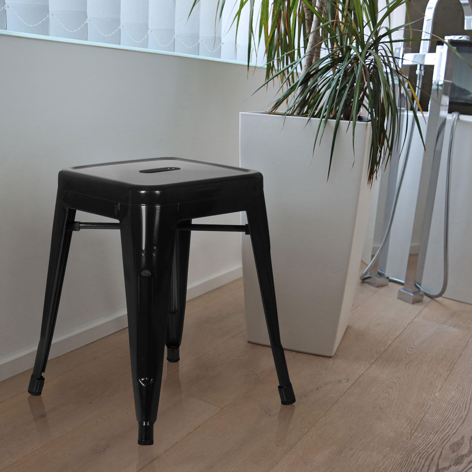 hjh OFFICE 645000 Tabouret bistrot VANTAGGIO Métal Noir, Tabouret au Look Industriel et Moderne, empilable