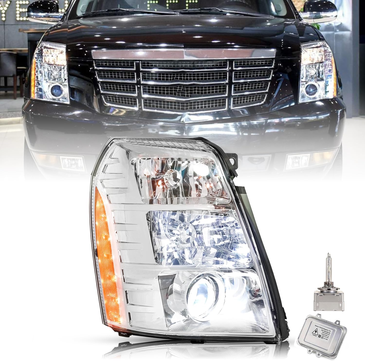 Bincmay W/o Ballast Headlight Assembly Fit For 2007-2014 Cadillac Escalade 2007 2008 - Foto 10