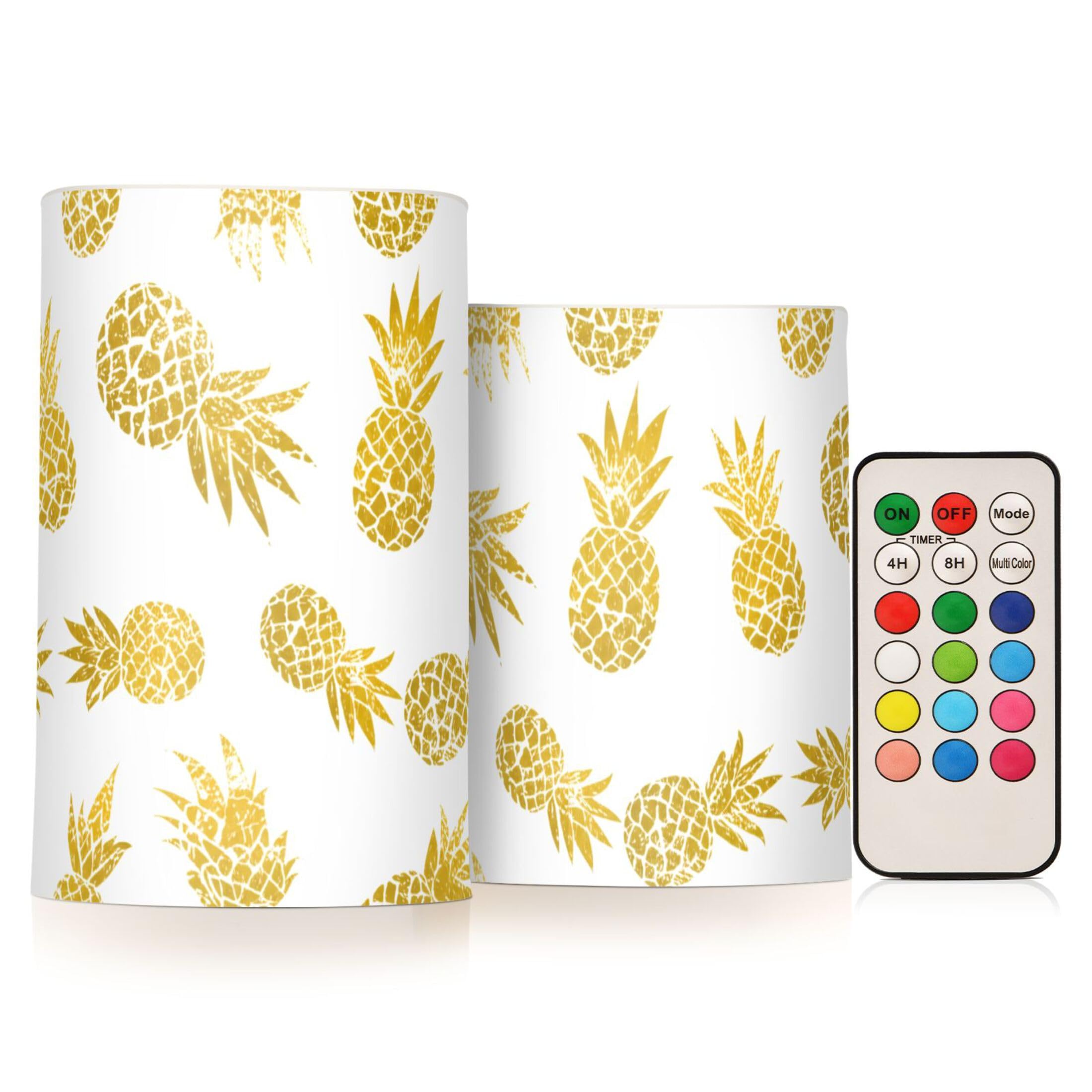 Sevdomey Golden Pineapples Flameless Candles with Remote Control, Realistic Flame Candles, 24H Timer Battery Operated LED Battery Candles for Home Decor