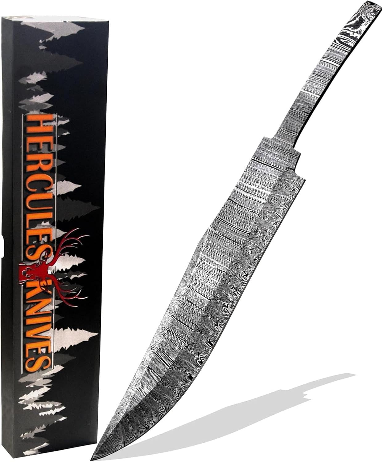 Custom Hand Forged Damascus Steel Blank Blade Hunting Knife Bowie Blade Damascus Blade Billet Camping, Survival, Collectors Knives Handmade Knife Making Supply (BWE-08)