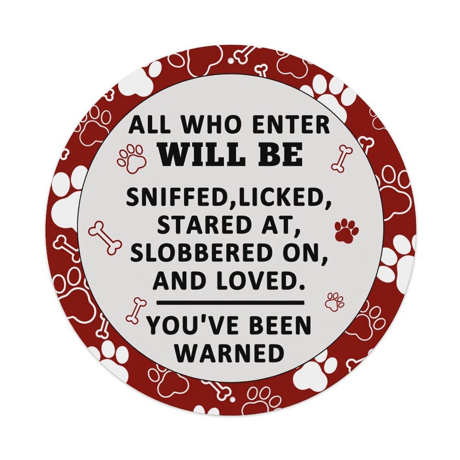 Paw Prints And Bones Pattern Round Tin Sign Vintage Metal Poster, Home Bar Garage Man Cave Cafe Indoor & Outdoor Wall Decoration 8x8Inches