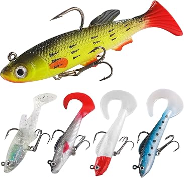 Fishing Lures Soft Plastic Lures for Bass Jig Head Soft Swimbait Lifelike Plastic Baits Tackle Kit for Saltwater and Freshwater, Multi Color R5-2
