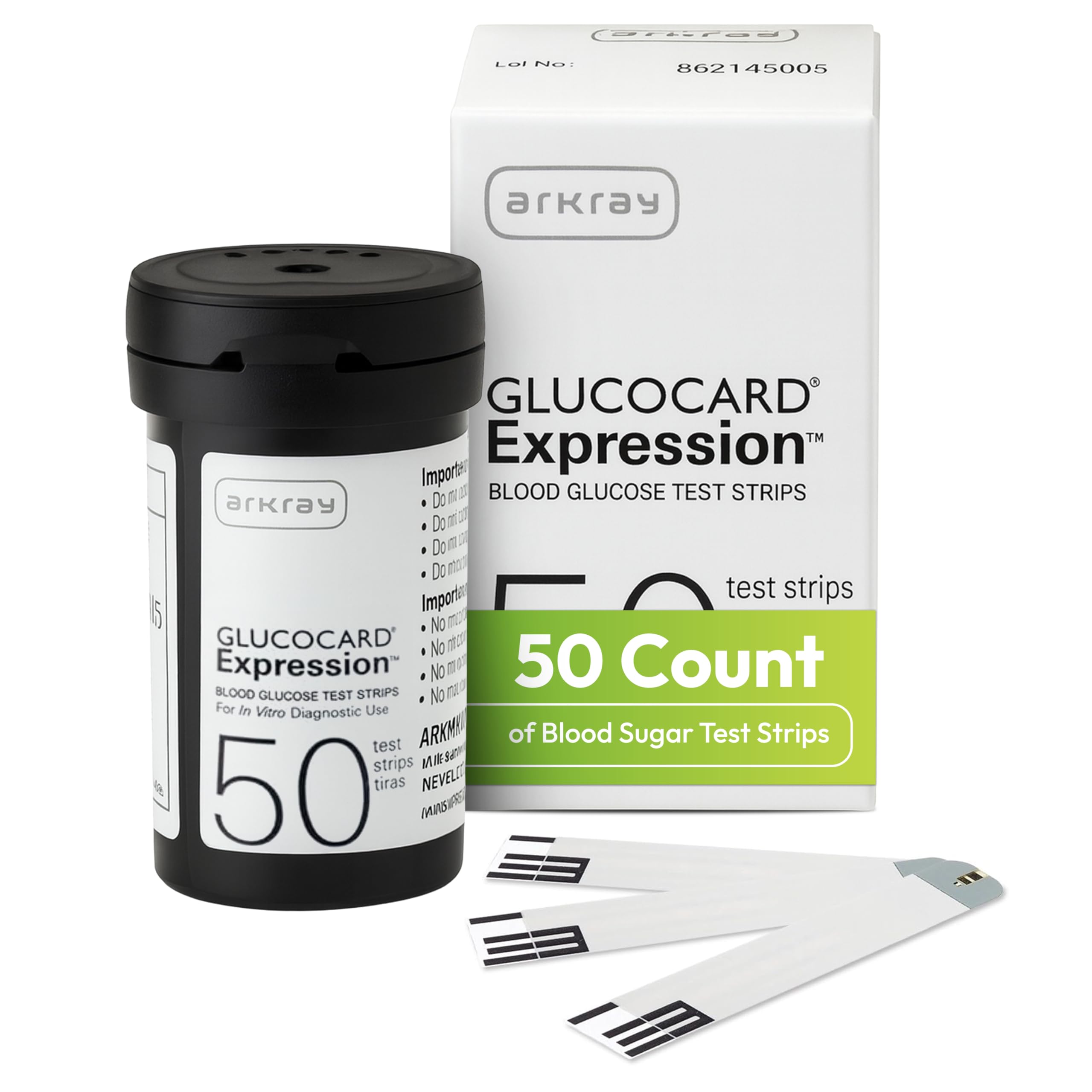 ARKRAY GLUCOCARD Expression Blood Glucose Test Strips - No Coding, 0.8 Microliter & Fast 6-Second Results - Compatible with GLUCOCARD Expression Blood Glucose Meter - 50 Count