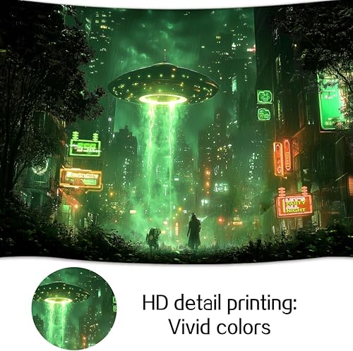 Miniatura 5 de Telón de fondo de fotografía de paisaje urbano punk alienígena de 5 x 5 pies, fondo de fotografía de anime, OVNI de neón, diseño de rascacielos