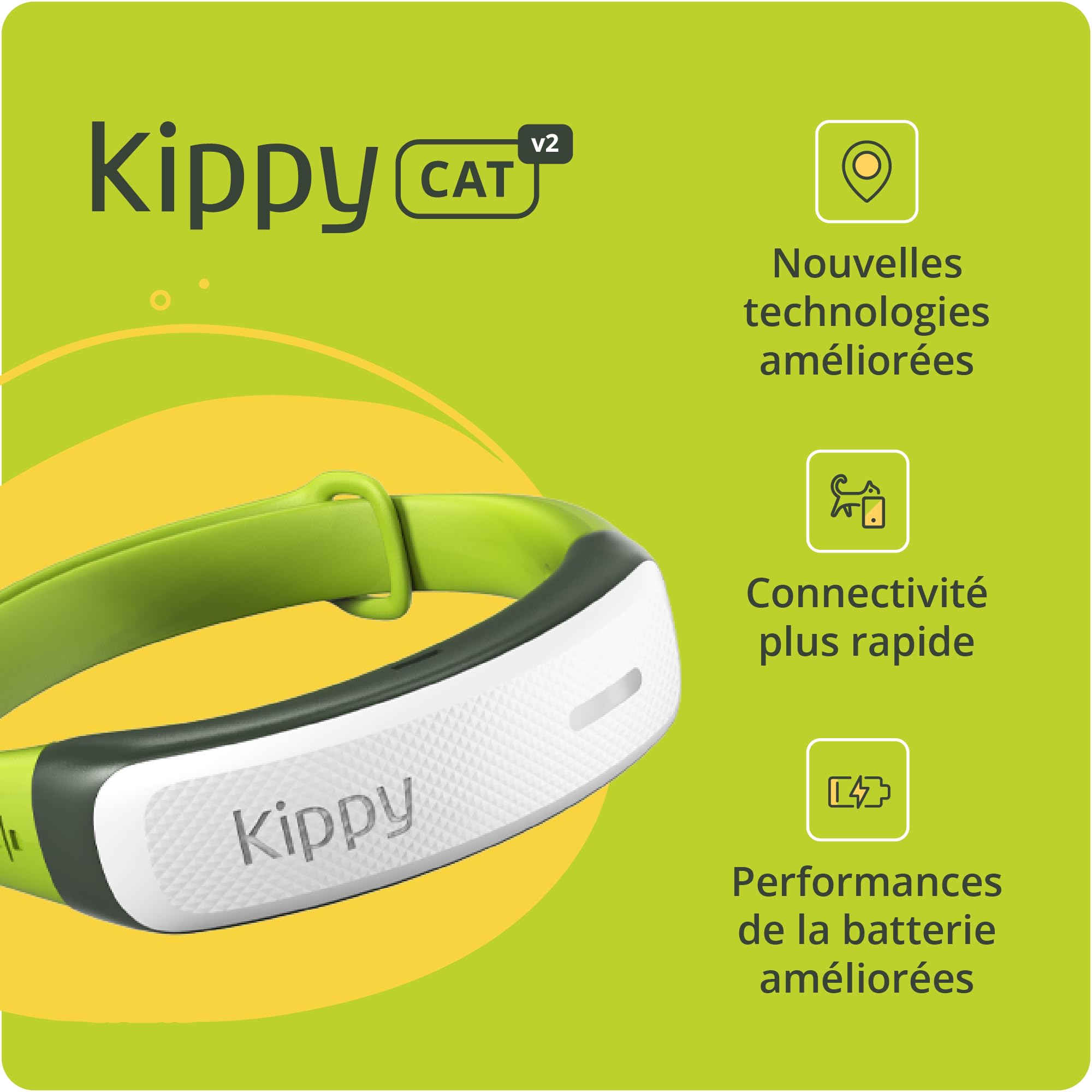 Kippy Cat V2 - Collier GPS pour Chats - Localisateur et Tracker de Santé et d'Activité avec Système Anti-Étranglement - Créer des Frontières Virtuelles - Suivi en Temps Réel