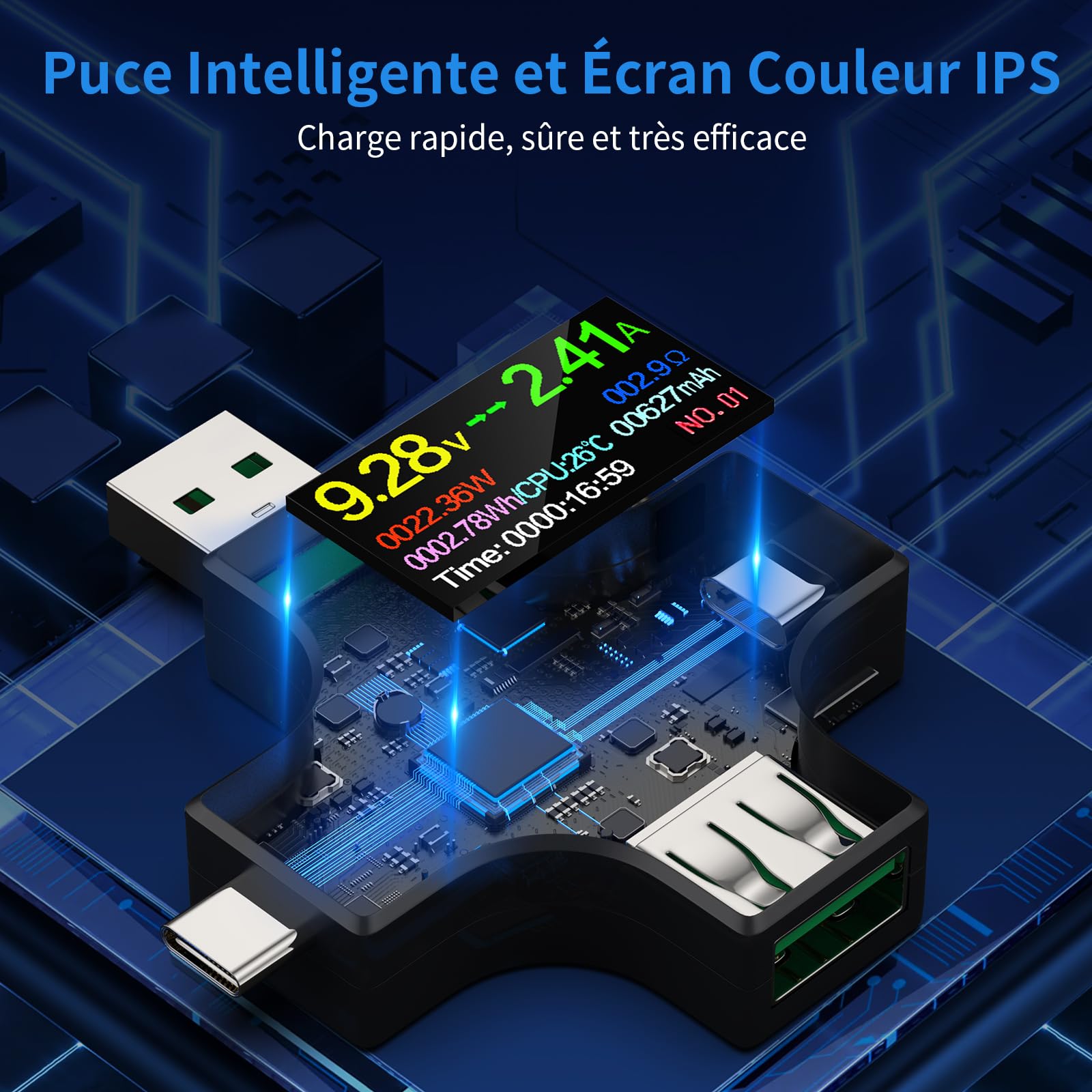 Testeur USB, Moniteur Courant Et De Tension De Type C, Testeur De Tension De Type C Testeur De Securite Usb Multimetre A Affichage Num Lcd 98886747