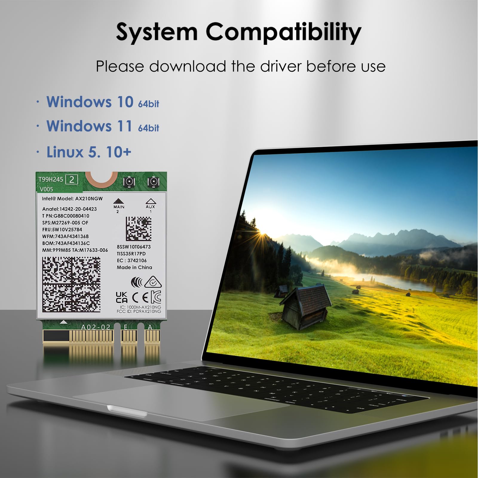 WAVLINK Scheda WiFi 6E AX210 Tri-Band 5400Mbps 2.4/5/6GHz Adattatore rete Bluetooth 5.3 Ultra Low Latency Windows 10/11 (64bit) M.2/NGFF