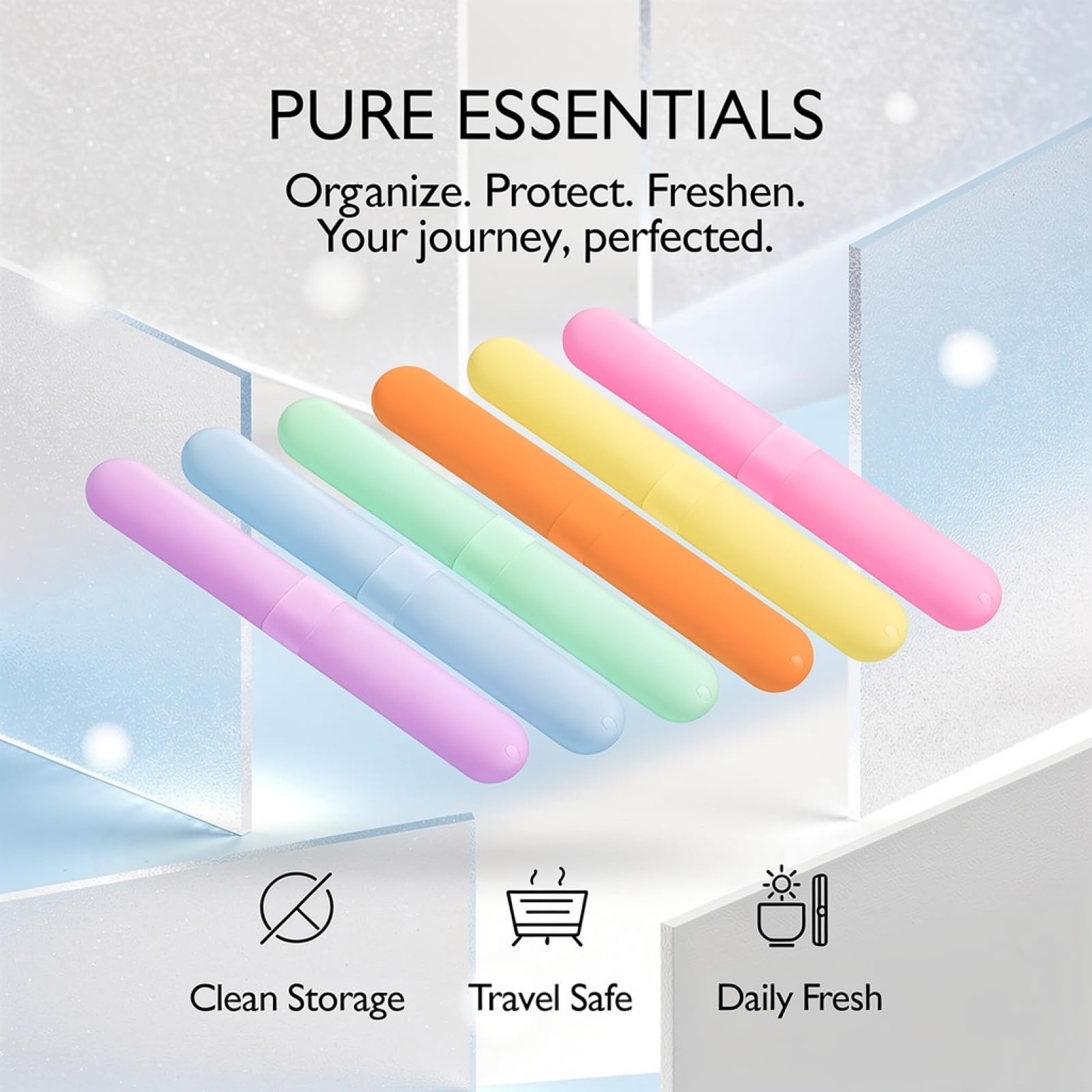 Set di 60 custodie per spazzolino da denti portatili, in plastica, 6 colori, con 5 coperture per testine per spazzolino da denti
