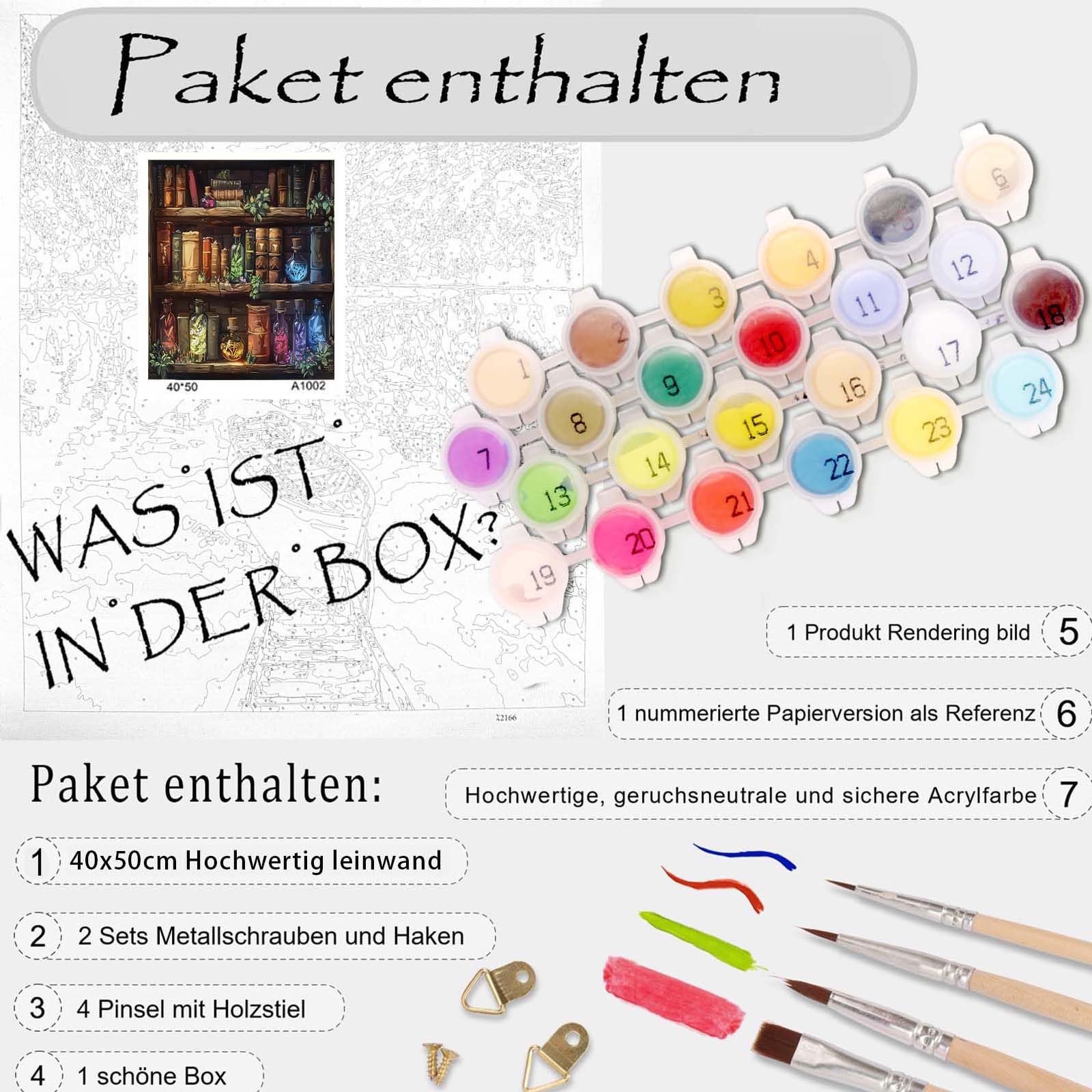 Set De Pintura Por Números Para Adultos De Gutluz | Lienzo Sin Marco Con Motivos De Libros Y Estantería | Incluye Pinturas Acrílicas, 4 Pinceles Y Accesorios | Regalo Creativo Y Relajante
