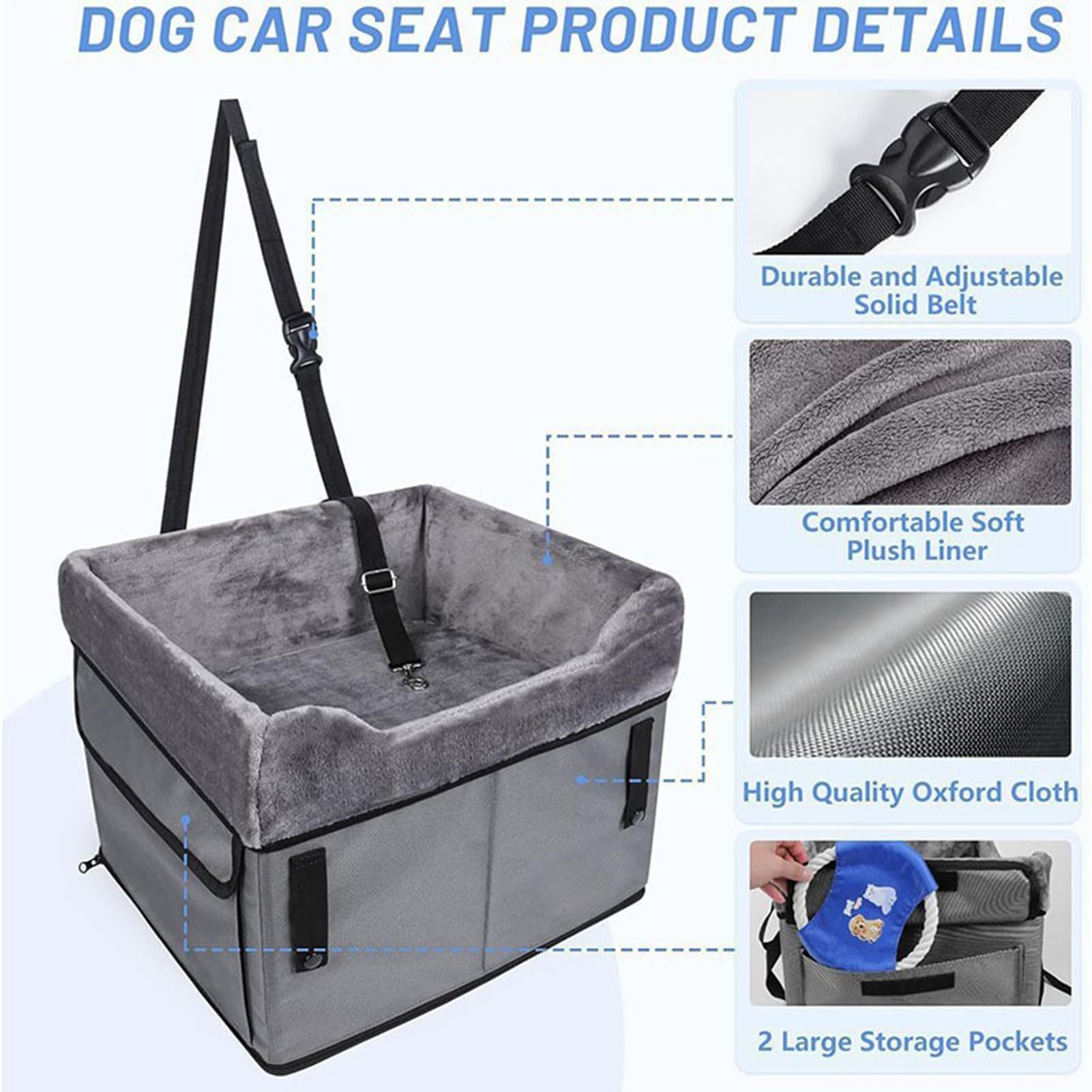 Asiento De Auto Para Cachorros Cama Lavable De Peluche Para Cachorros | Cama De Coche Para Perros Con Bolsillos De Almacenamiento Para Viajes En Vehículo Con Perros De Hasta 11 Kg En Trasero