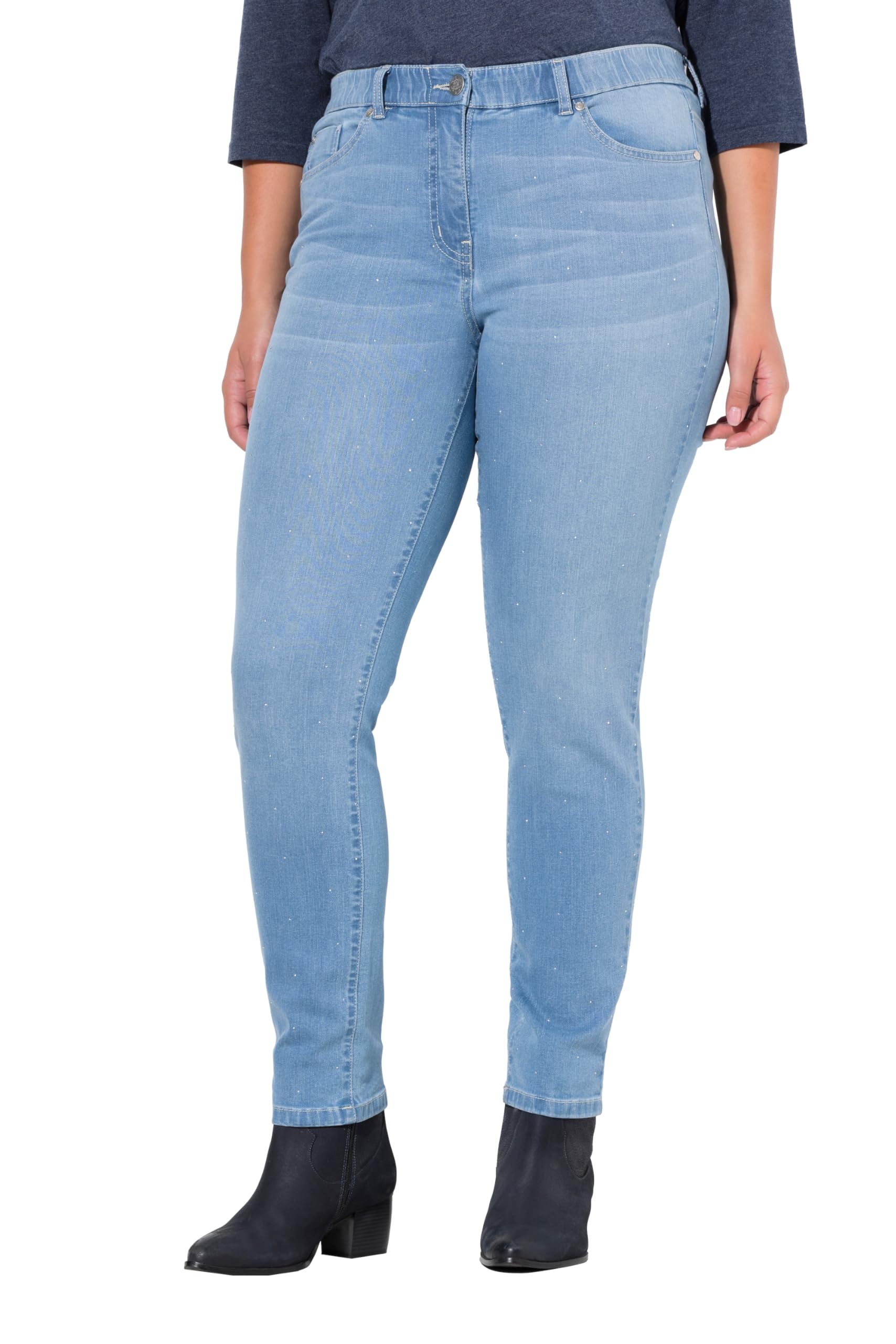 Ulla Popken Damen große Größen Übergrößen Plus Size Jeans Sarah, Ziersteine, schmales Bein 830525