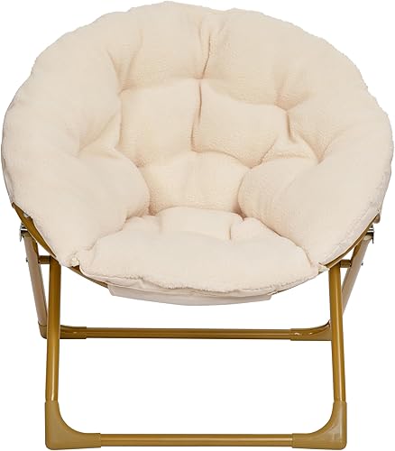 Miniatura 9 de Flash Furniture Gwen - Silla plegable para niños, acogedora silla de luna de piel sintética marfil, marco de metal dorado suave, silla plegable