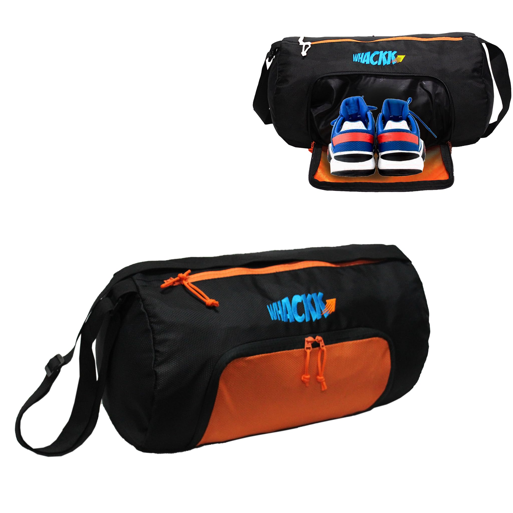 Whackk Track 31L Gym Bag, Sports Duffle Bag with Shoe Pocket, Adjustable Strap, Lightweight Multipurpose Travel Bag (Unisex) (Orange)