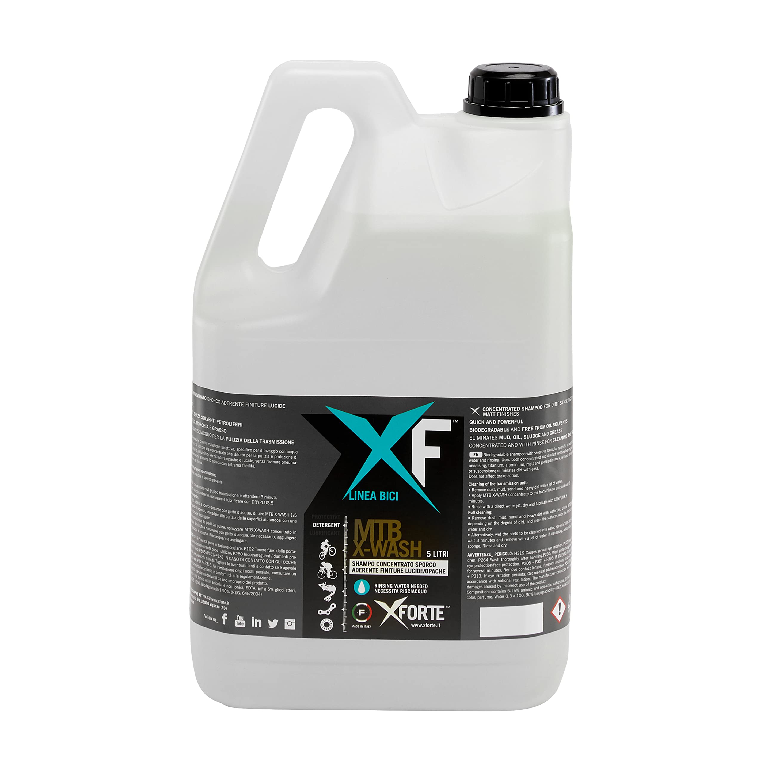 XFORTE Shampoo Bicicletta MTB X-WASH | Detergente Sgrassante Biodegradabile, Necessita Risciacquo, Concentrato | Finiture Lucide e Opache, Trasmissione | Bici Corsa, Mtb, Ebike, Bmx | 5L