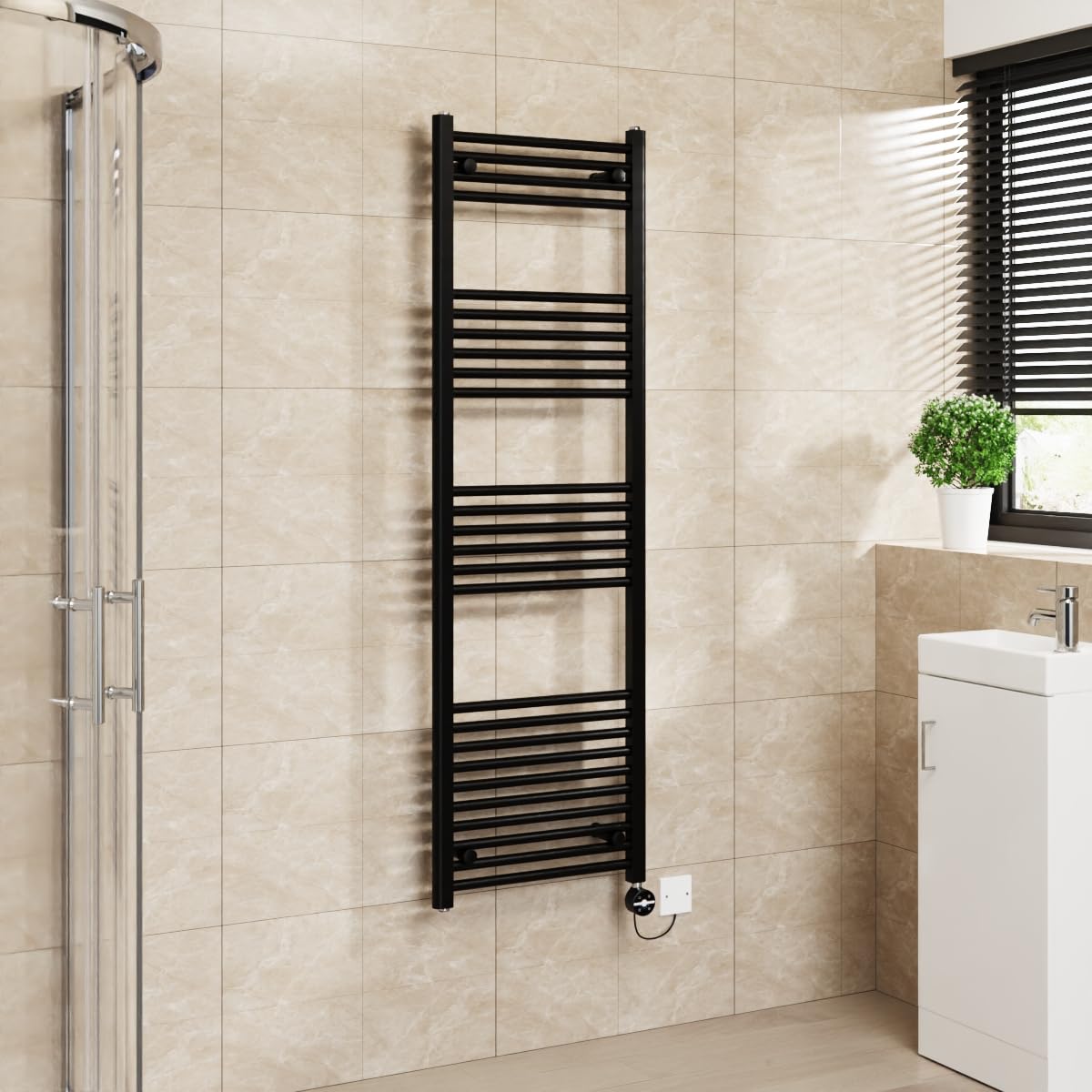 Warmehaus Touch Screen Thermostatic Electric Bathroom Straight Heated Towel Rail Warmer Radiator with Timer Black - 1600x500mm