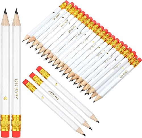 50 lápices de baby shower, medios lápices para baby shower, mini lápices afilados con borradores, lápiz de golf, lápices cortos de 4 pulgadas, 2