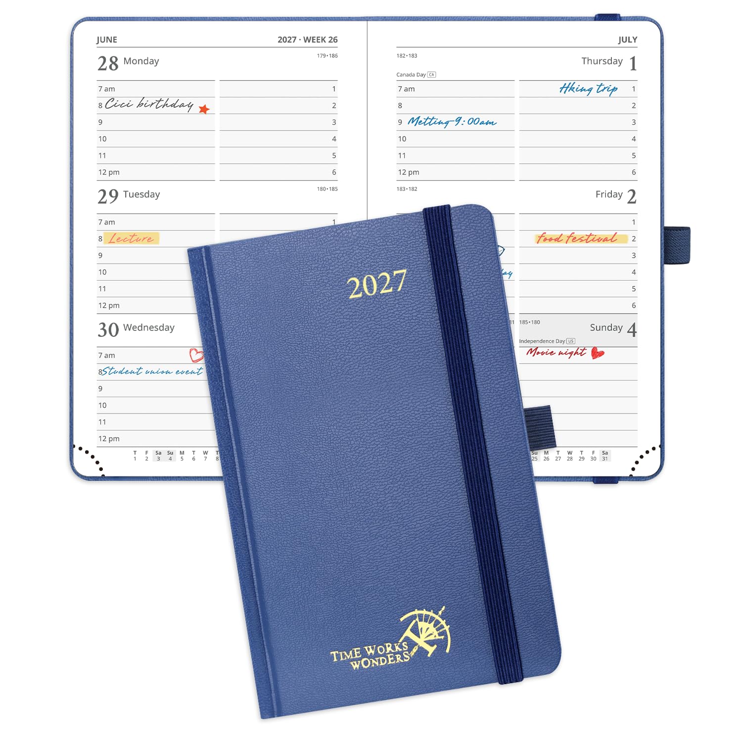 POPRUN Small Diary 2027 Pocket A6 Week to View – Hardback, Inner Pocket