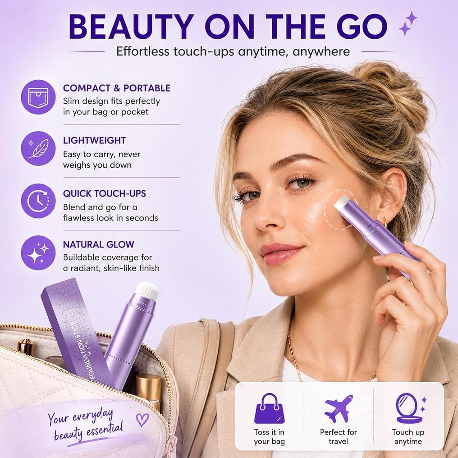 Farbwechselnde Foundation Stick mit Pinsel, Selbstanpassendes Make-up, Aufbaubare Deckkraft, Feuchtigkeitsspendendes Creme-Make-up für Natürliches Finish,DARK SKIN