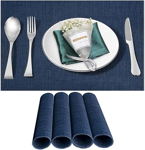 Miniatura 20 de Juego de 6 manteles individuales, lavables, resistentes al calor y a las manchas para interiores y exteriores, manteles individuales de vinilo Negro