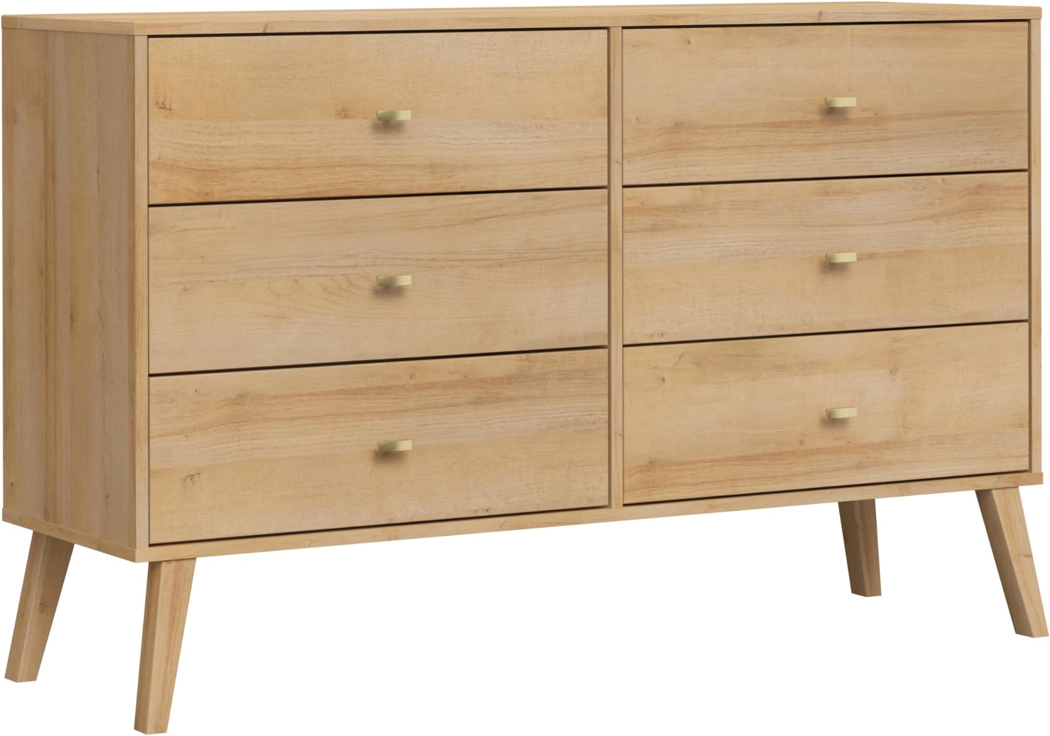 Prepac Milo Dresser, Natural Oak Dresser for Bedroom, Chest of Drawers with 6 Drawers 16" D x 52.5" W x 33" H, ODBR-1406-1-S