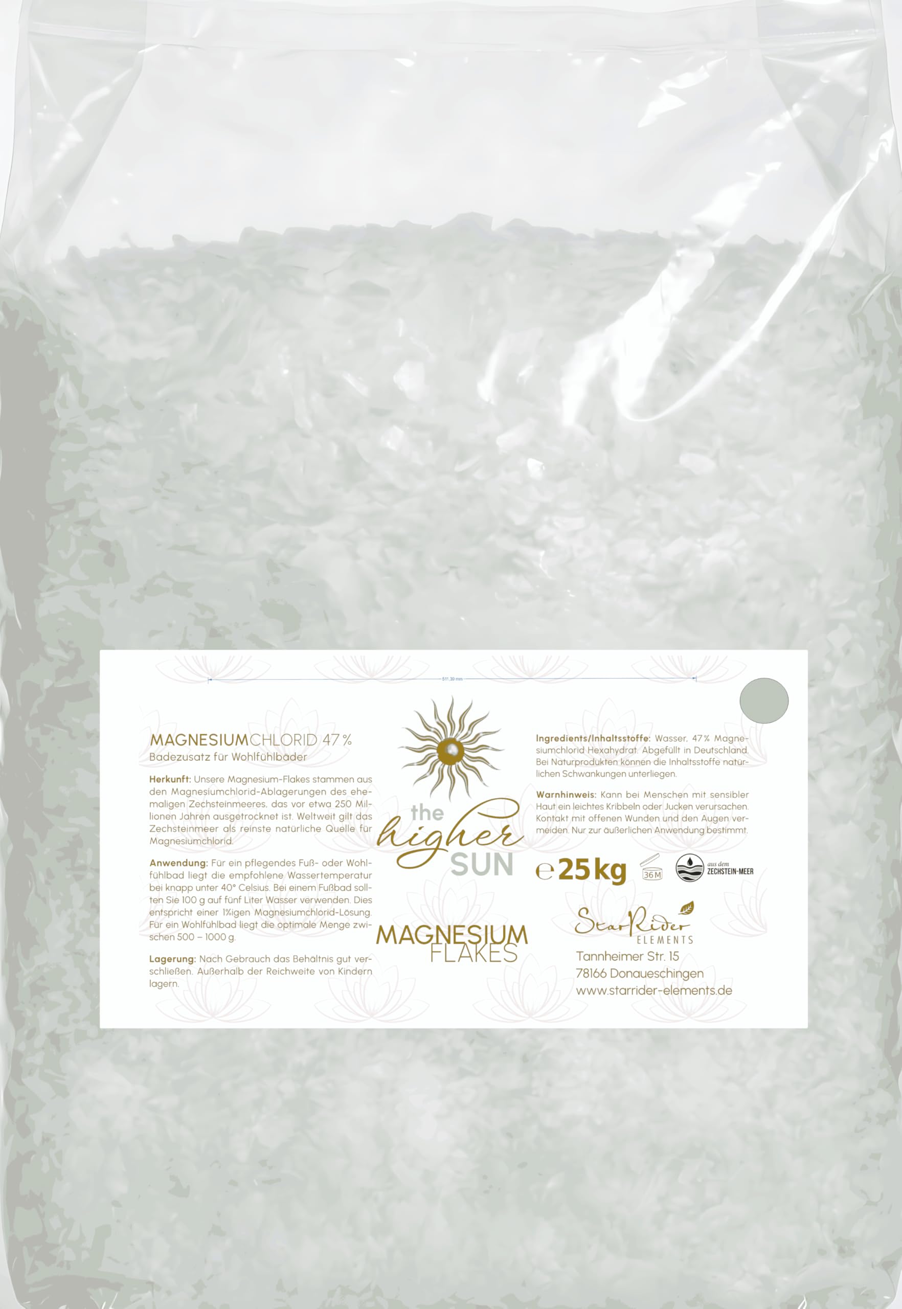 Original StarRider Elements Zechsteiner Magnesium Flakes (Magnesiumchlorid) 25 kg Sackware (aus dem Zechsteinmeer)