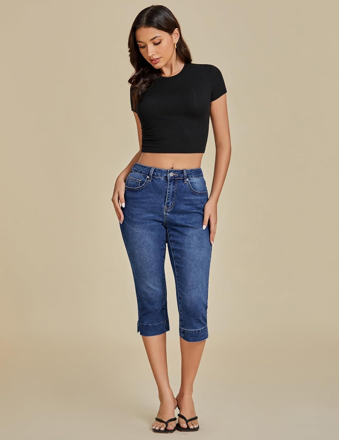 luvamia Capri Jeans for Women Trendy High Waisted Slim Split Hem Stretch Denim Jean Capris Cropped Pants Casual Summer - Image 4