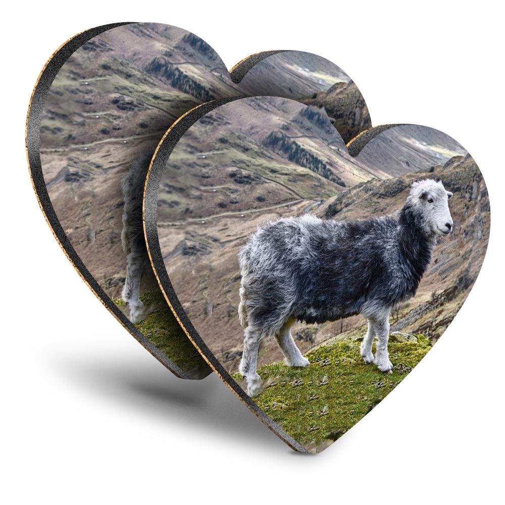 Destination Vinyl ltd Great Coasters (Set of 2) Heart - Herdwick Sheep Mountain Drink Glossy Coasters/Tabletop Protection for Any Table Type #12563