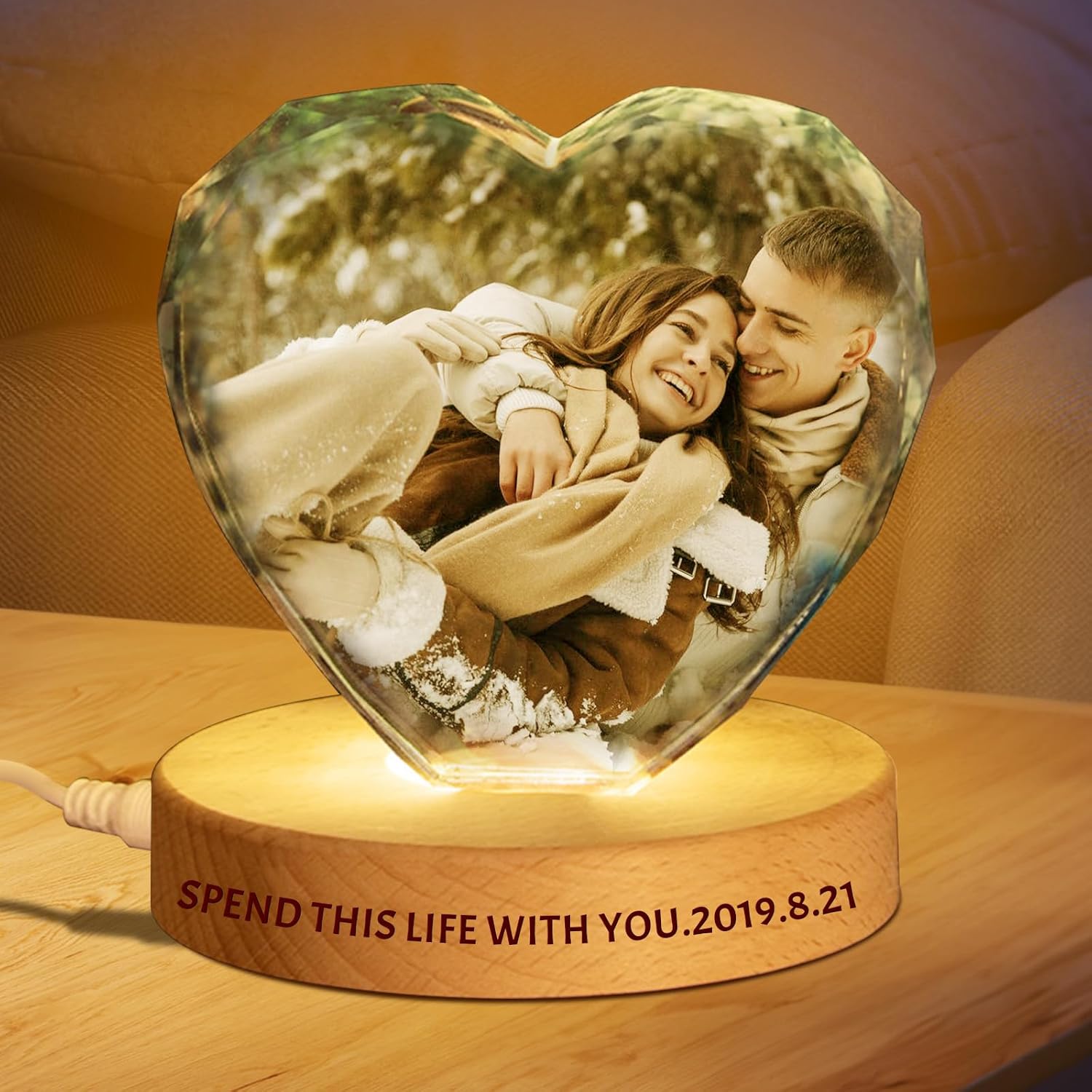 Personalized 3D Crystal Photo Gift – Custom Picture for Father’s Day, Birthday, Anniversary – Keepsake Gift for Dad, Couples & Pet Lovers (Heart)