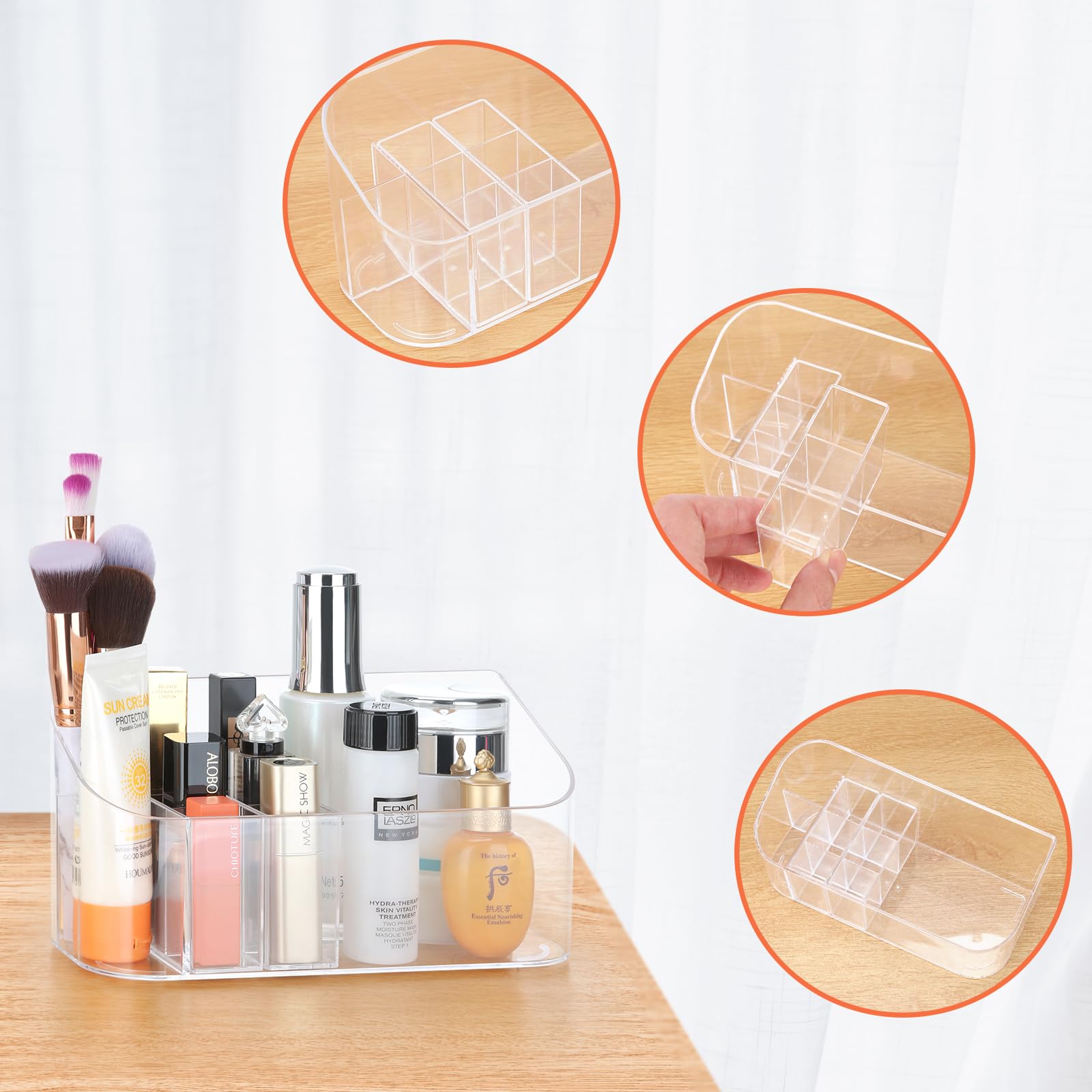 Bandeja de maquillaje transparente, organizador de cosméticos, pequeño organizador de maquillaje para tocador, baño, encimera, mesa, escritorio, cajones de tocador (transparente)