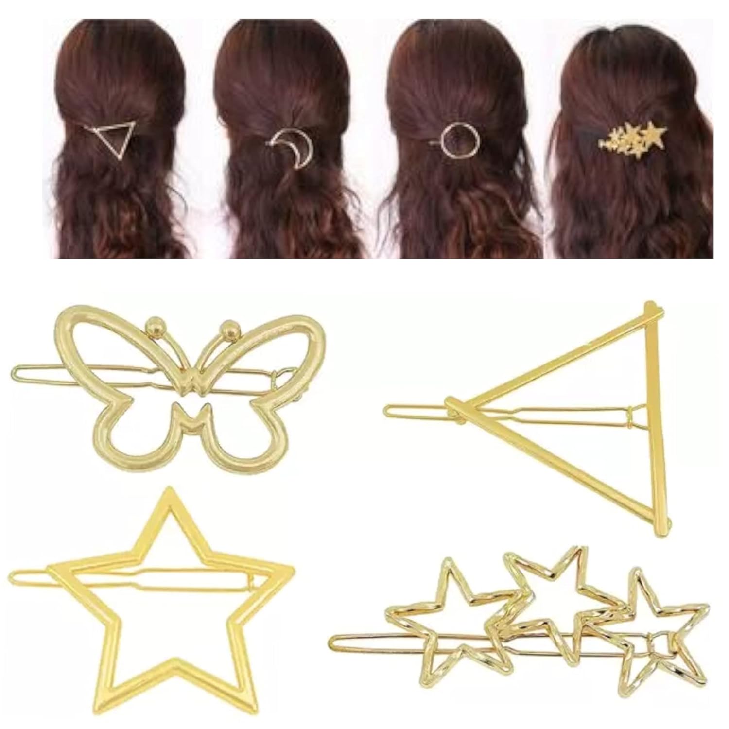 Geometrical Designs Women's Hollow Metal Barrettes - Any Random Design (4 Clips)