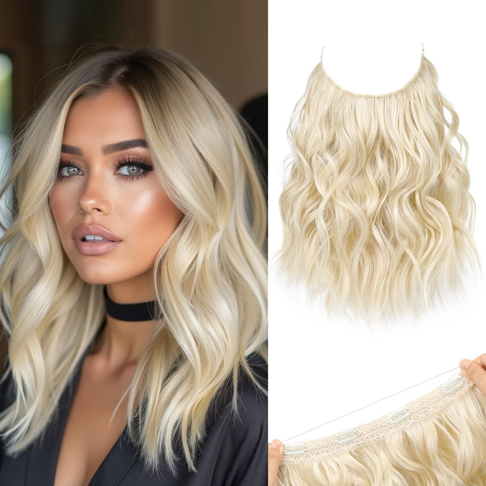 REECHO Invisible Wire Hair Extensions with Thinner Softer Lace Weft (Natural Blonde, 12 Inch (Pack of 1))