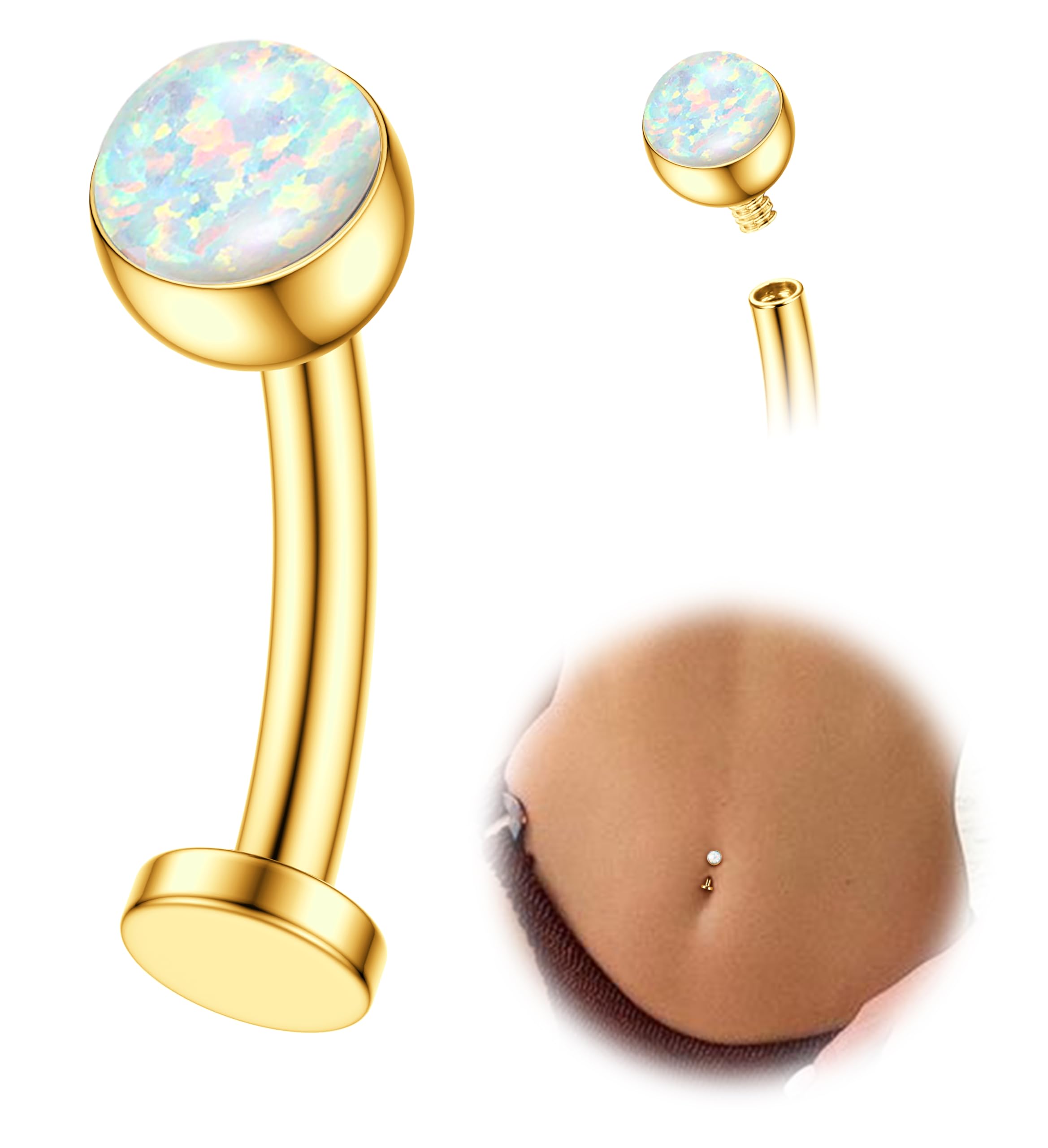 FIASASO Floating Titanium Belly Button Rings Hypoallergenic G23 Titanium Internally Threaded Belly Ring 14G Belly Piercings for Women Navel Piercings Jewelry