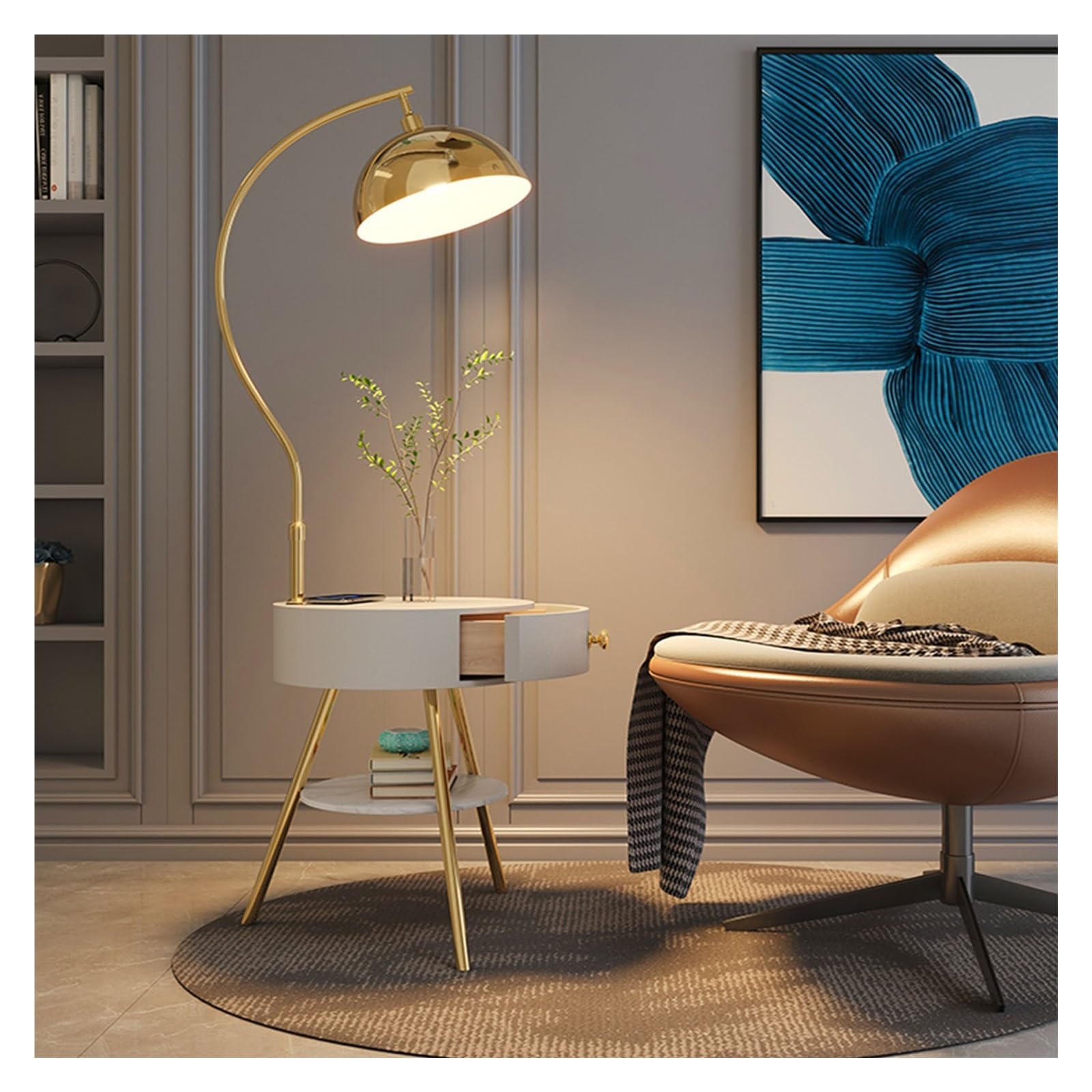 LJHFG63KUYT Standing Lamps Functional Bedside Lamp with Marble Table and Wood Drawers Decorate